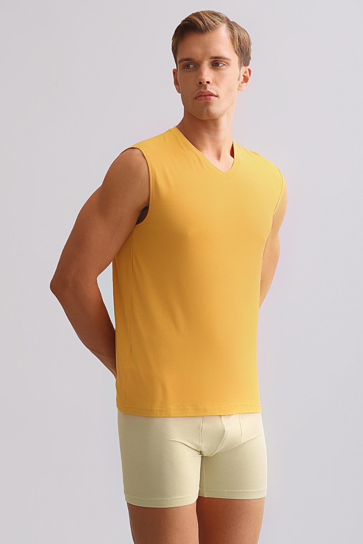 Mısırlı BAMBU ZEUS LUXURY Regular Fit V Yaka Sporcu Atlet / T-Shirt Hardal