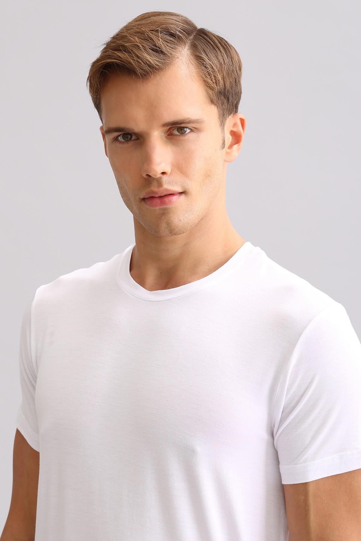 Mısırlı BAMBU ZEUS LUXURY Regular Fit Bisiklet Yaka Fanila / T-Shirt Beyaz