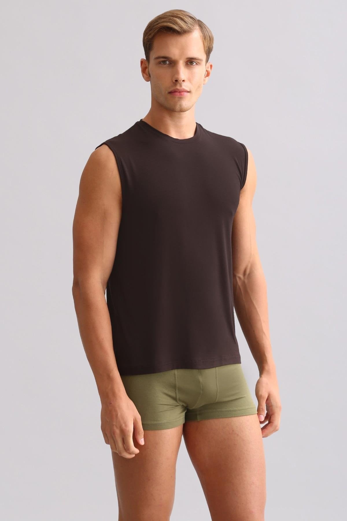 Mısırlı BAMBU ZEUS LUXURY Regular Fit Bisiklet Yaka Sporcu Atlet / T-Shirt Kahverengi