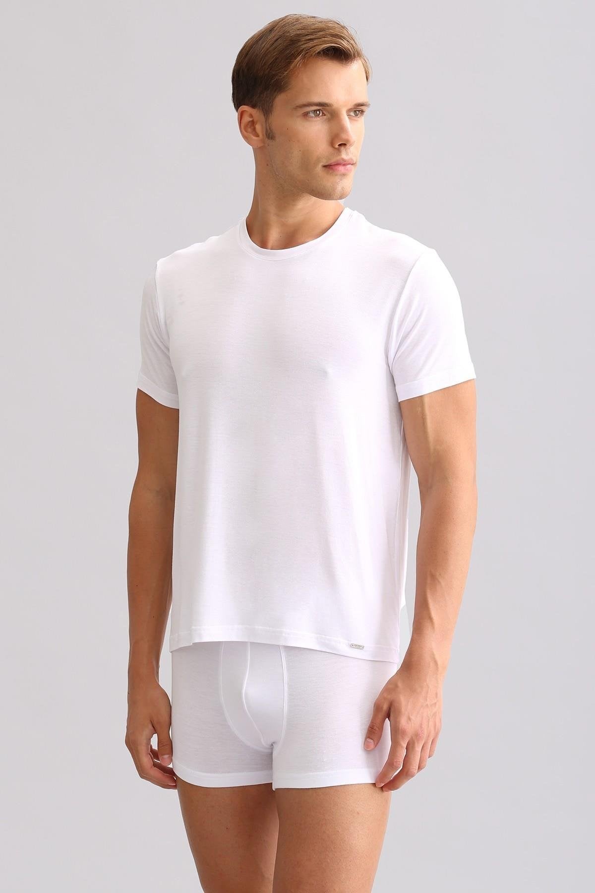 Mısırlı BAMBU ZEUS LUXURY Regular Fit Bisiklet Yaka Fanila / T-Shirt Beyaz