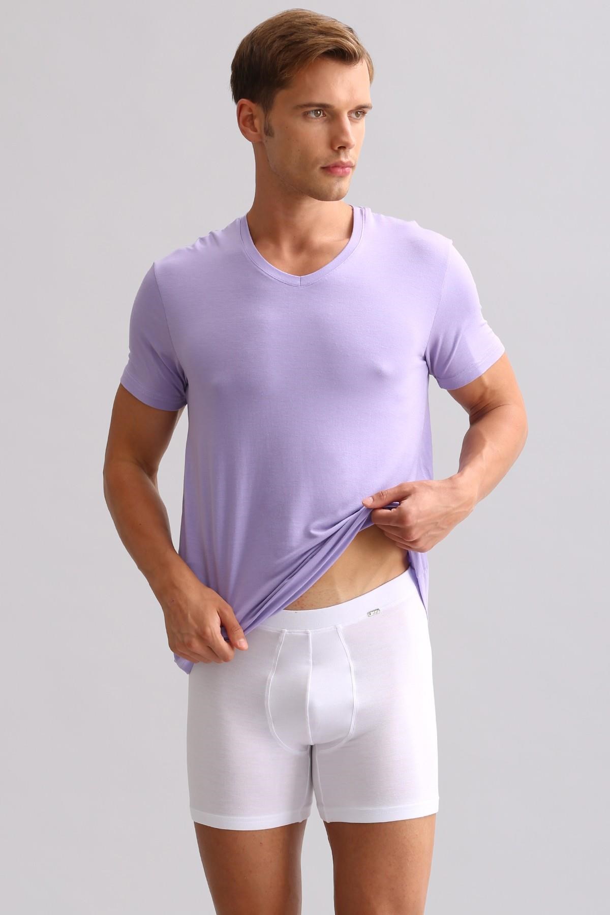 Mısırlı BAMBU ZEUS LUXURY Regular Fit V Yaka Fanila / T-Shirt Mor