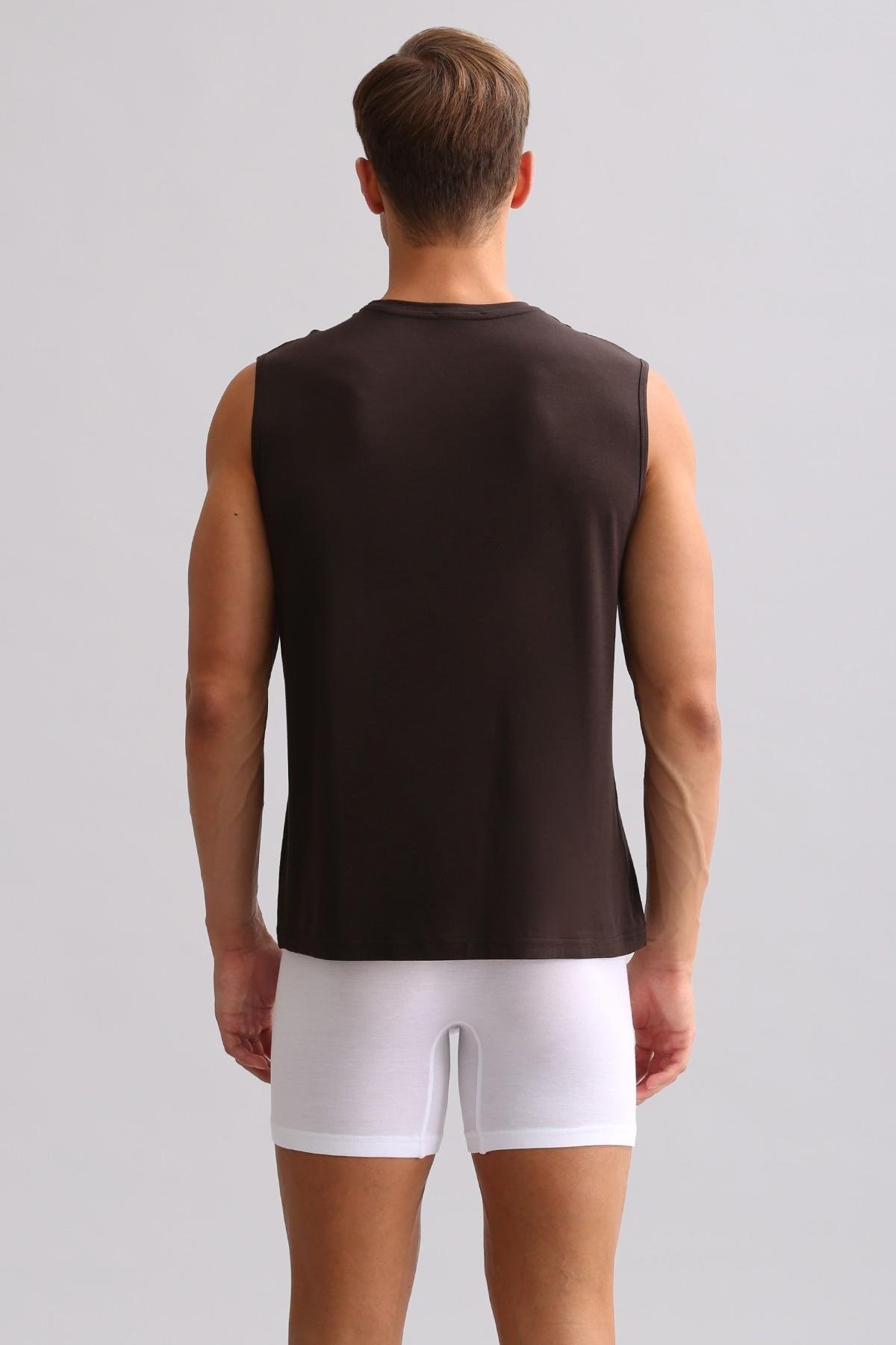 Mısırlı BAMBU ZEUS LUXURY Regular Fit V Yaka Sporcu Atlet / T-Shirt Kahverengi