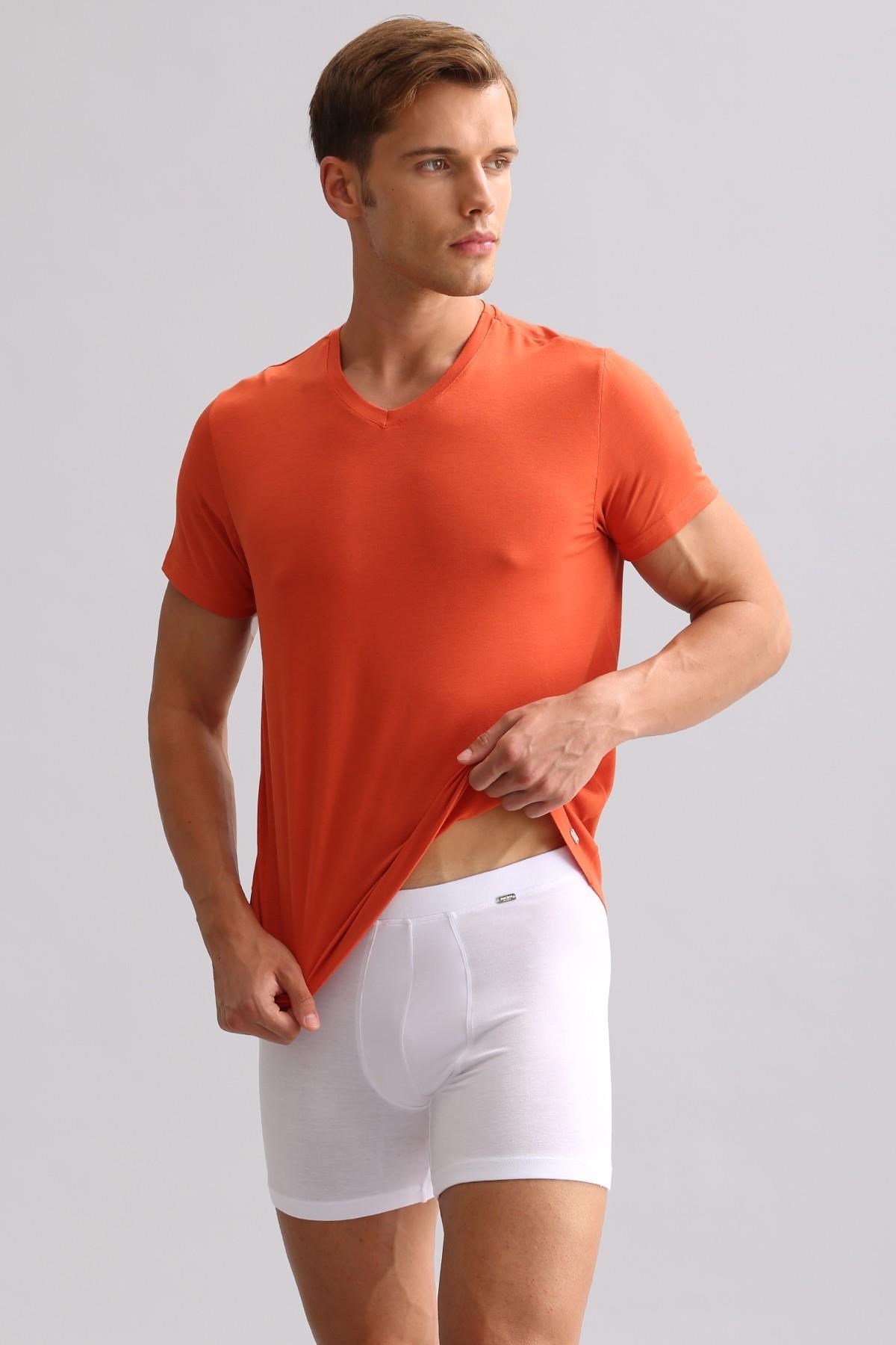 Mısırlı BAMBU ZEUS LUXURY Regular Fit V Yaka Fanila / T-Shirt Pas Kırmızı