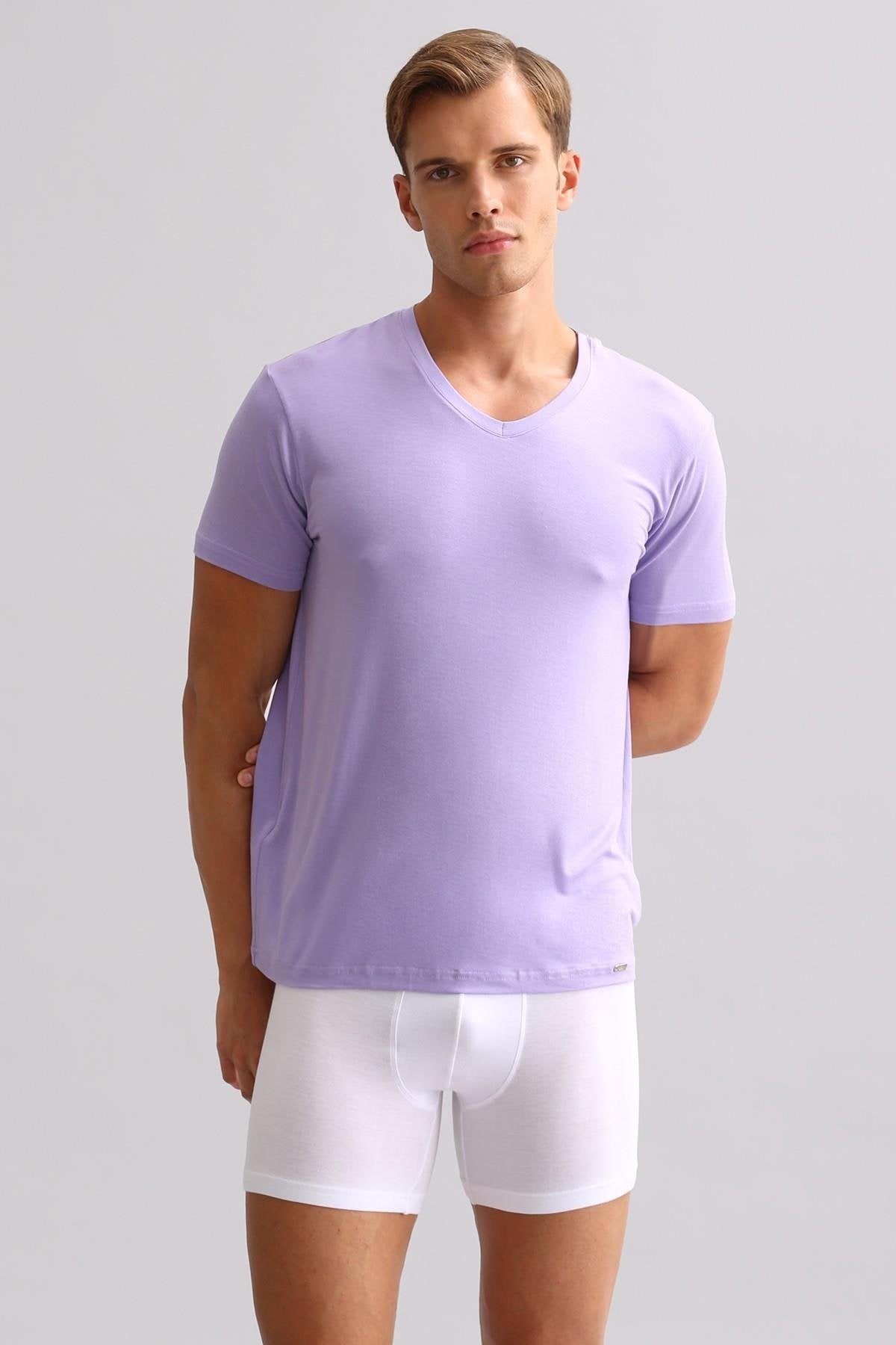 Mısırlı BAMBU ZEUS LUXURY Regular Fit V Yaka Fanila / T-Shirt Mor