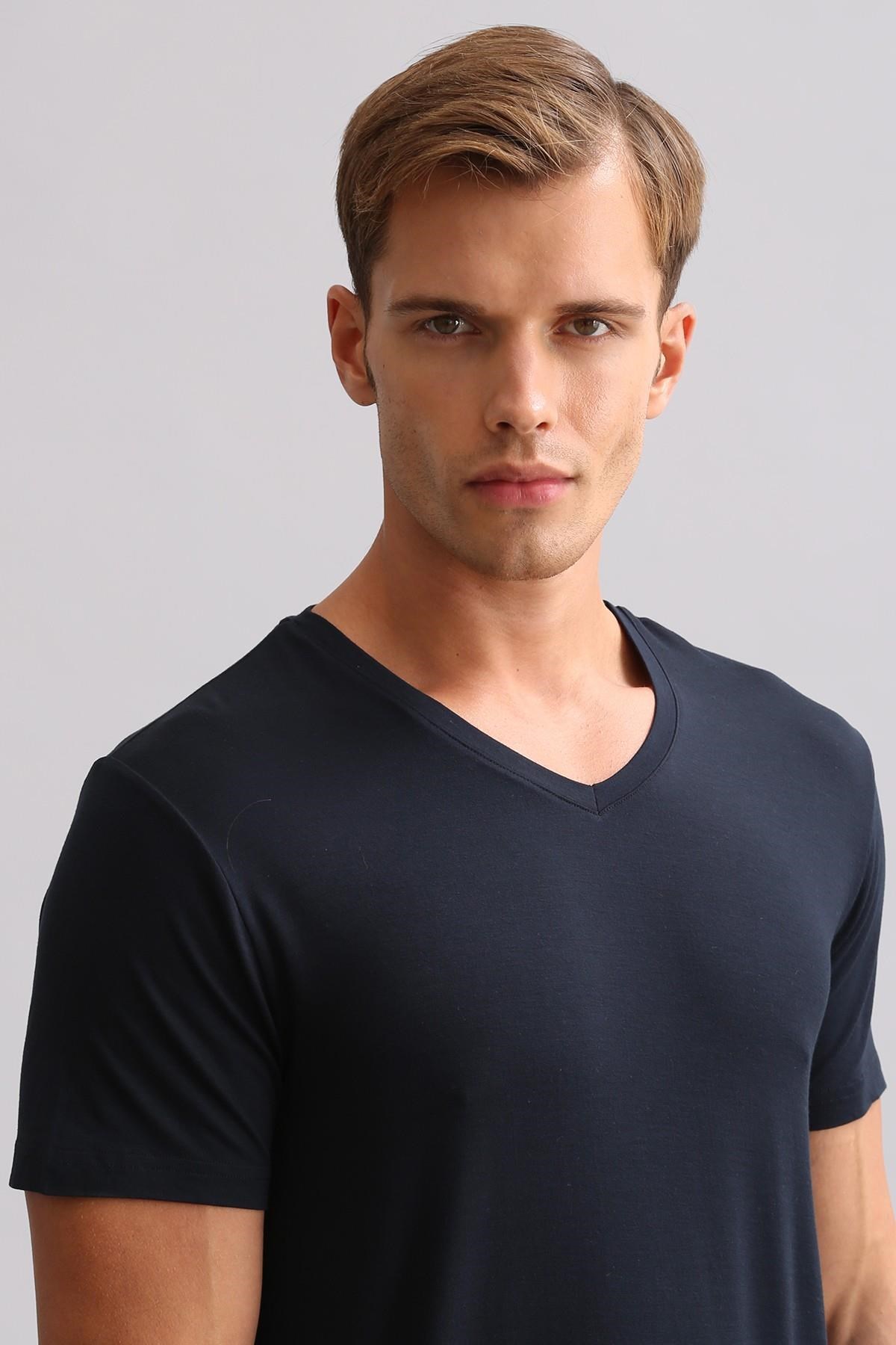Mısırlı BAMBU ZEUS LUXURY Regular Fit V Yaka Fanila / T-Shirt Lacivert