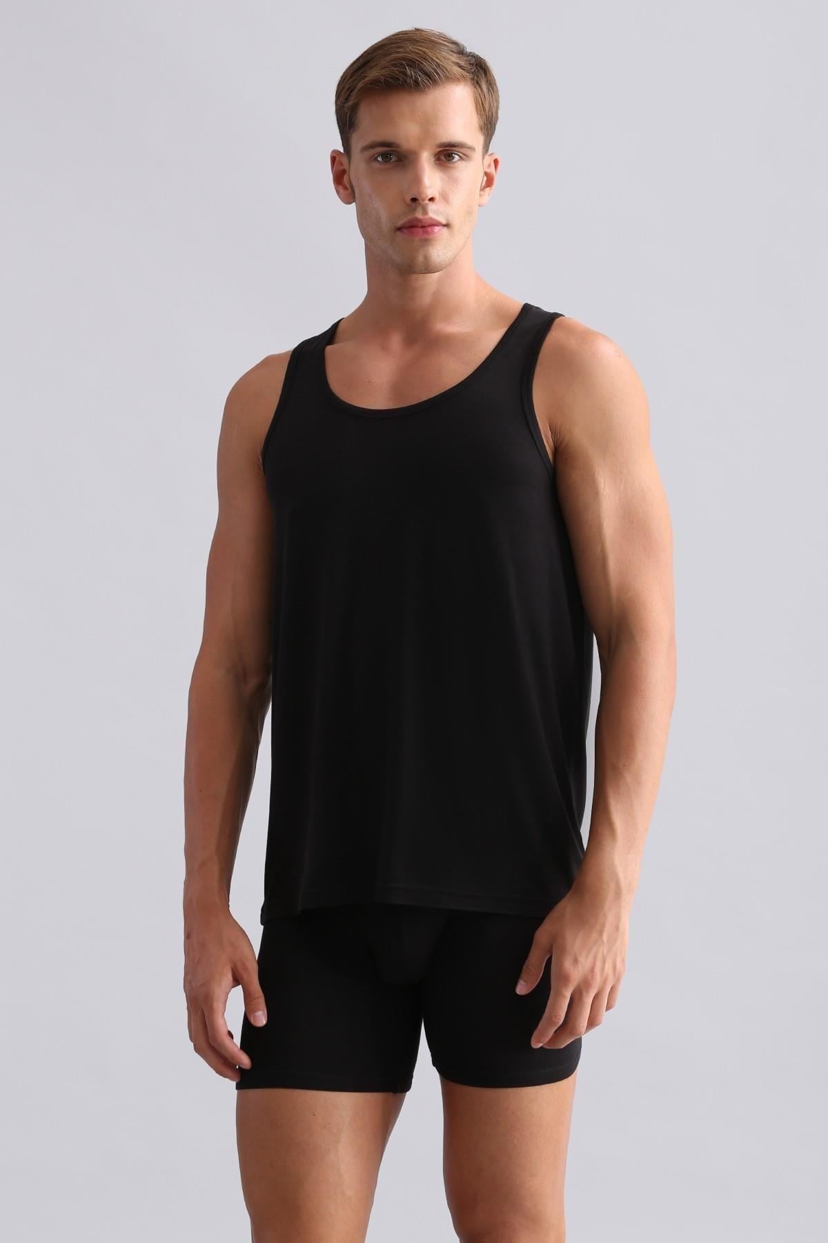 Mısırlı BAMBU ZEUS Regular Fit Basic Atlet / T-Shirt Siyah