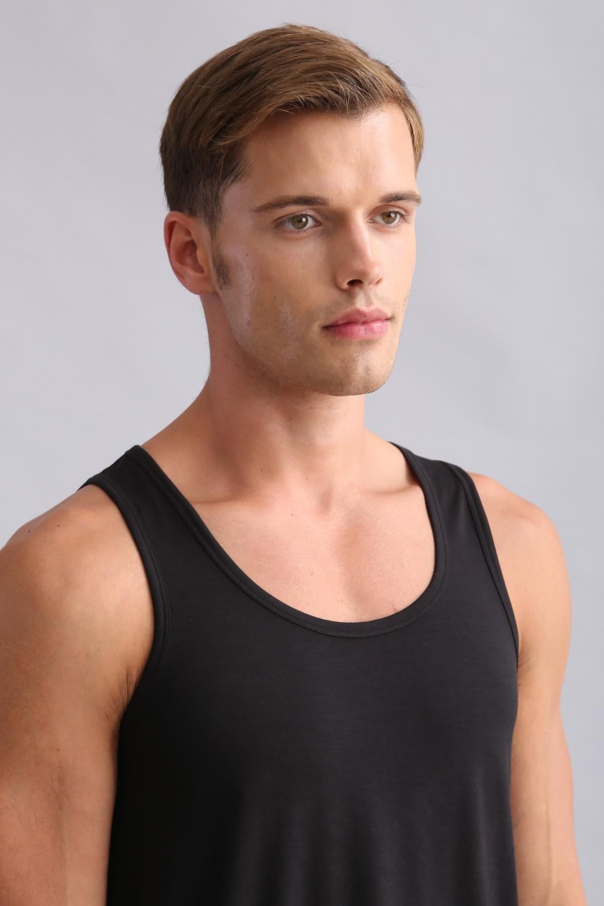 Mısırlı BAMBU ZEUS Regular Fit Basic Atlet / T-Shirt Siyah