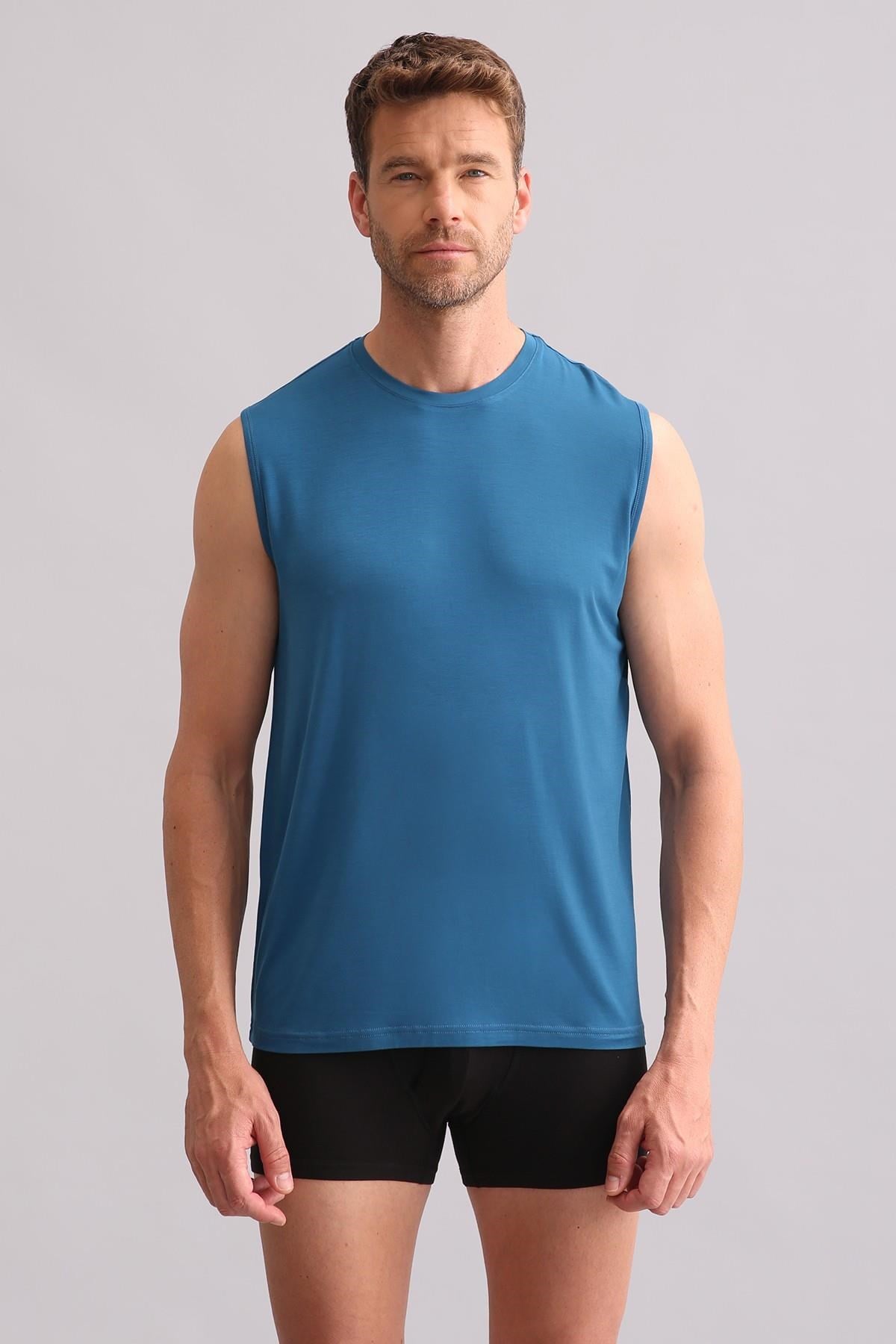 Mısırlı BAMBU ZEUS Regular Fit Bisiklet Yaka Sporcu Atlet / T-Shirt Petrol Mavisi