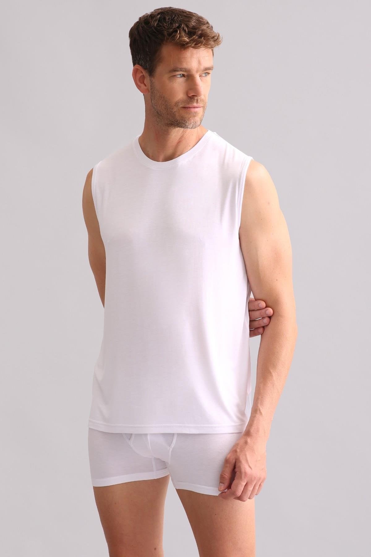 Mısırlı BAMBU ZEUS Regular Fit Bisiklet Yaka Sporcu Atlet / T-Shirt Beyaz