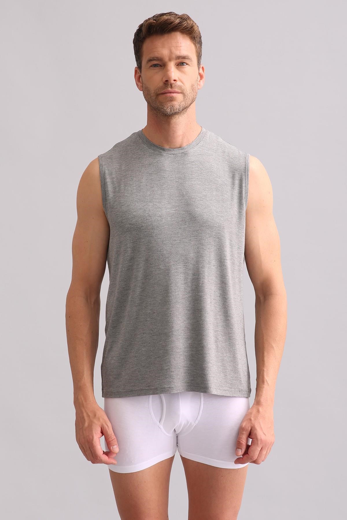 Mısırlı BAMBU ZEUS Regular Fit Bisiklet Yaka Sporcu Atlet / T-Shirt Melanj Gri