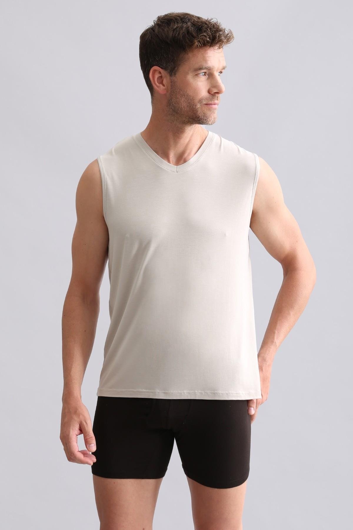 Mısırlı BAMBU ZEUS Regular Fit V Yaka Sporcu Atlet Toprak Bej
