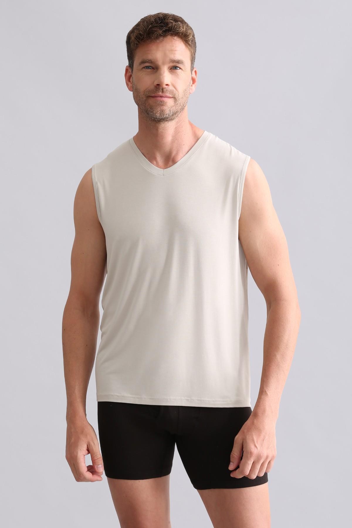 Mısırlı BAMBU ZEUS Regular Fit V Yaka Sporcu Atlet Toprak Bej