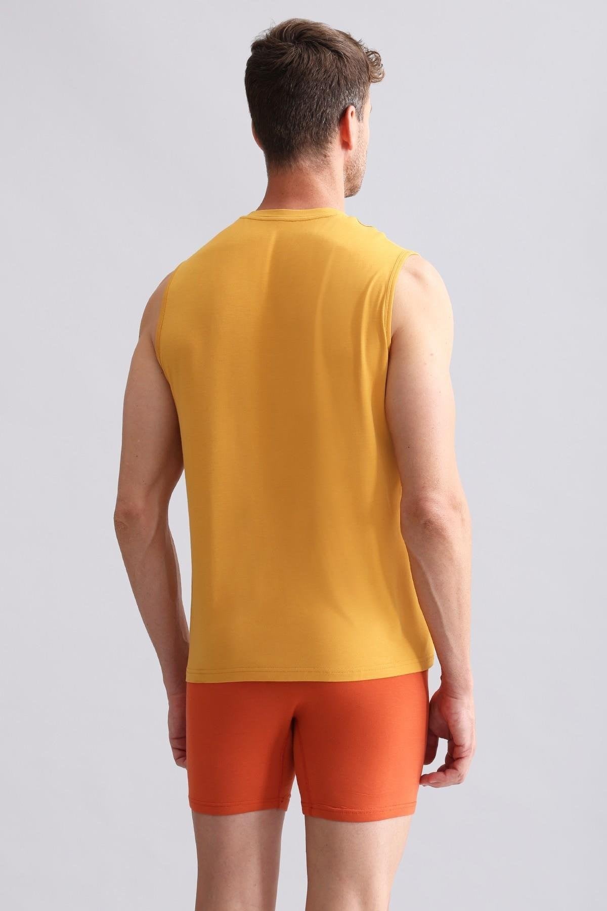 Mısırlı BAMBU ZEUS Regular Fit V Yaka Sporcu Atlet / T-Shirt Hardal