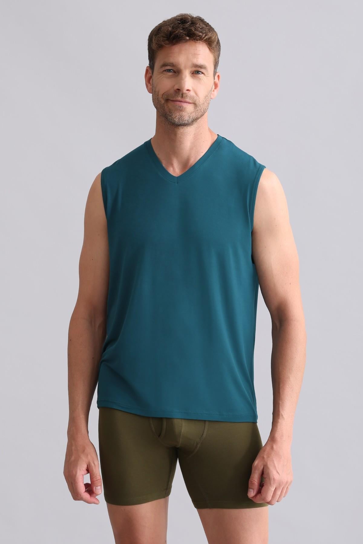 Mısırlı BAMBU ZEUS Regular Fit V Yaka Sporcu Atlet Fit Green