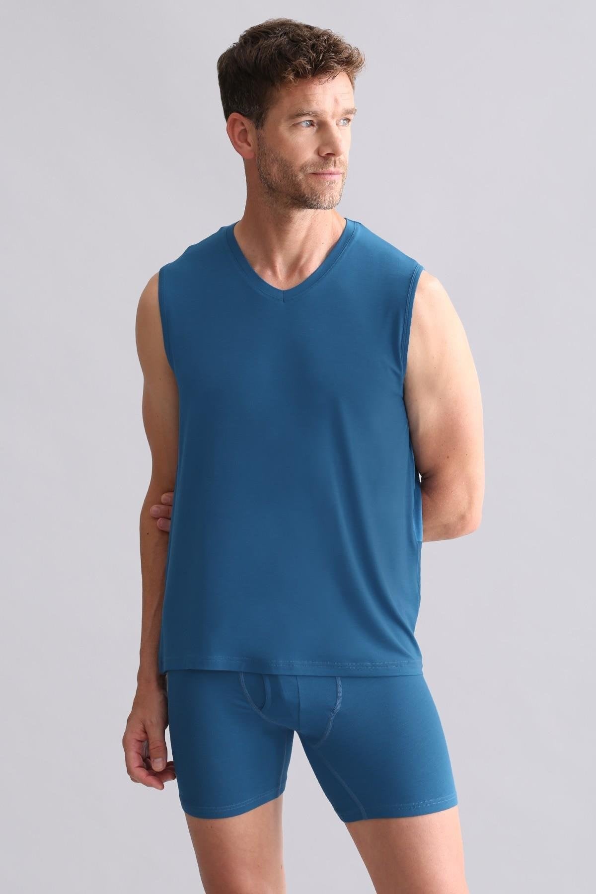 Mısırlı BAMBU ZEUS Regular Fit V Yaka Sporcu Atlet / T-Shirt Petrol Mavisi