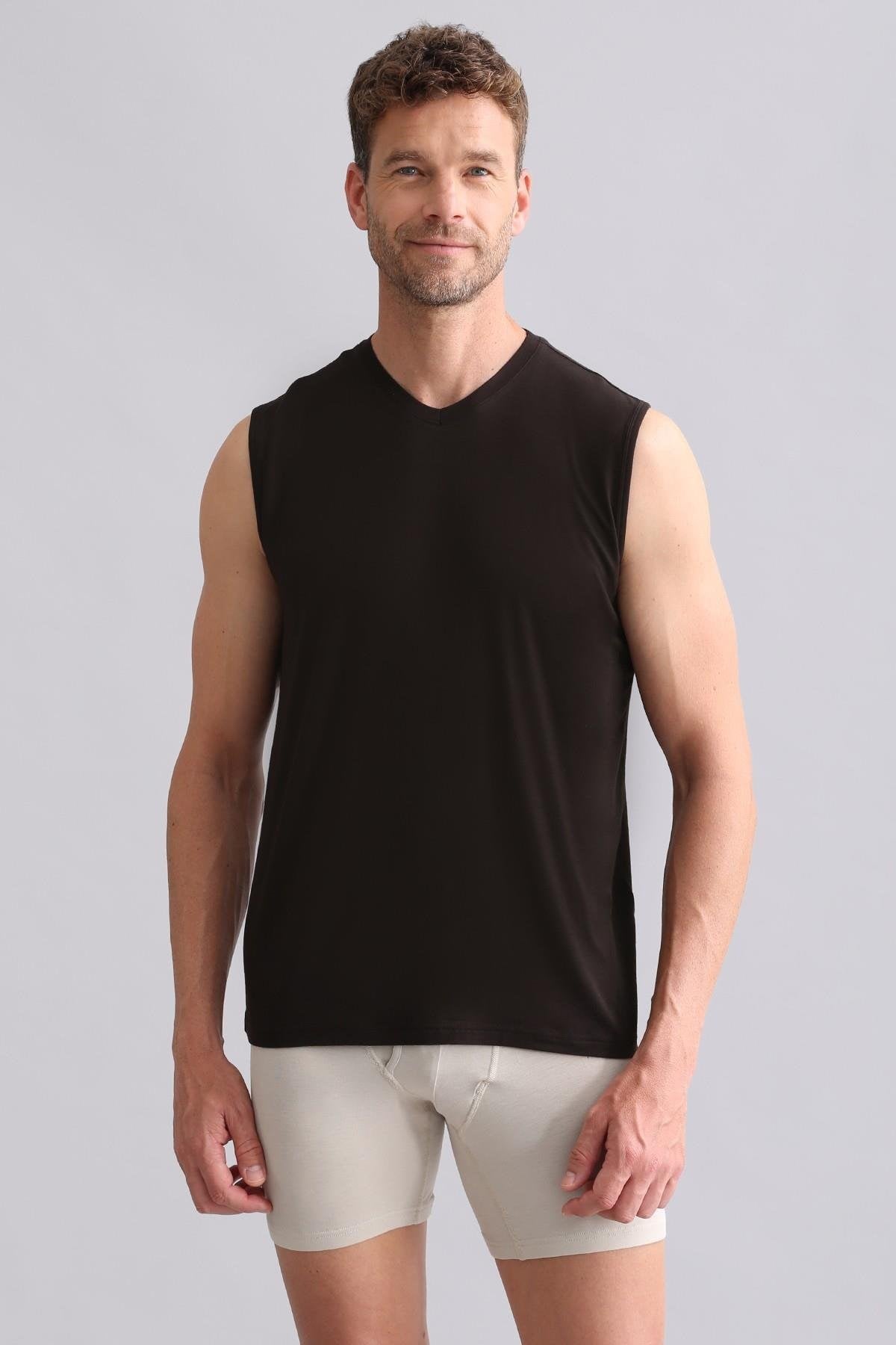 Mısırlı BAMBU ZEUS Regular Fit V Yaka Sporcu Atlet Kahverengi
