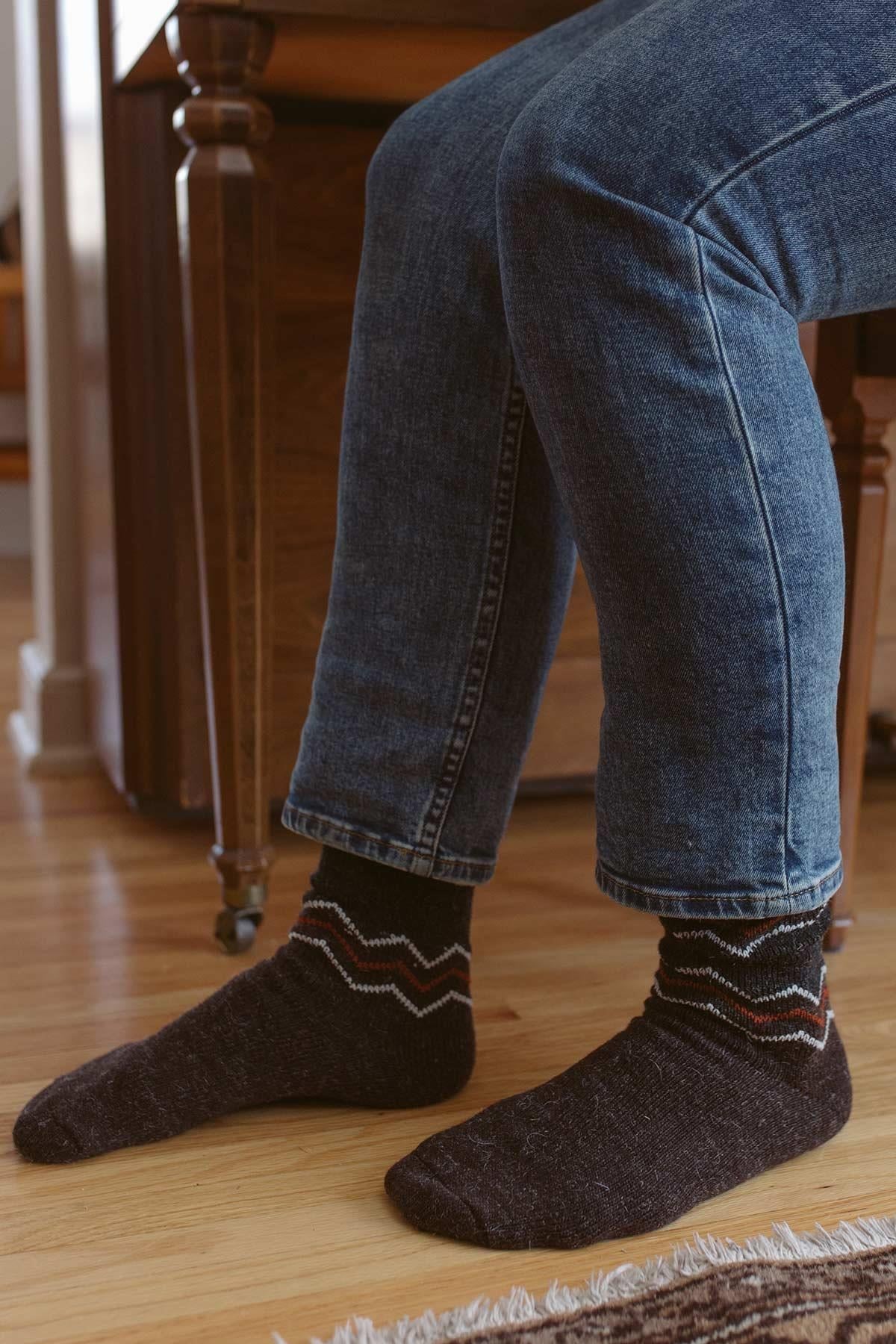 Mısırlı Erkek Alpaka Yünü Kışlık 2 Çift Soket Çorap Bej-Kahverengi