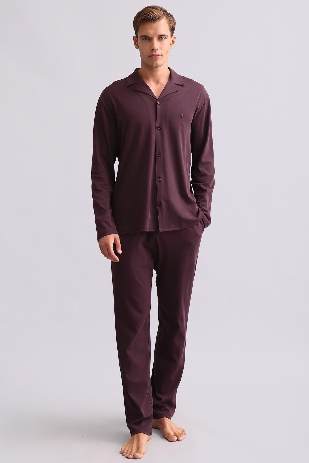 Mısırlı Erkek Bambu Gömlek Pijama Takımı Bordo