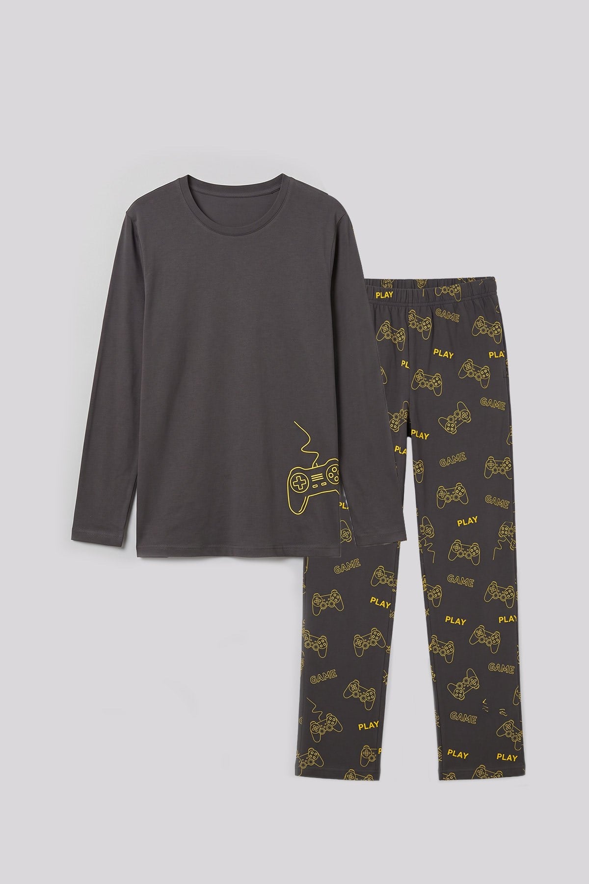 Mısırlı Erkek Bisiklet Yaka Baskılı Pijama Takımı Antrasit