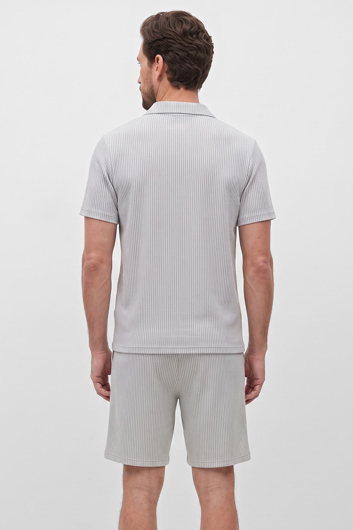 Mısırlı Erkek Jakarlı İnterlok Regular Fit Polo Tshirt Sort Takım Gri