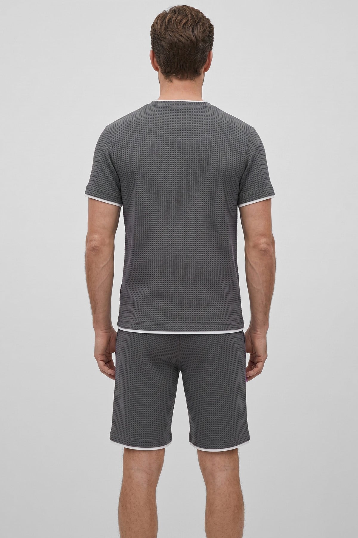 Mısırlı Erkek Jakarlı İnterlok Slim Fit Tshirt Sort Takım Antrasit
