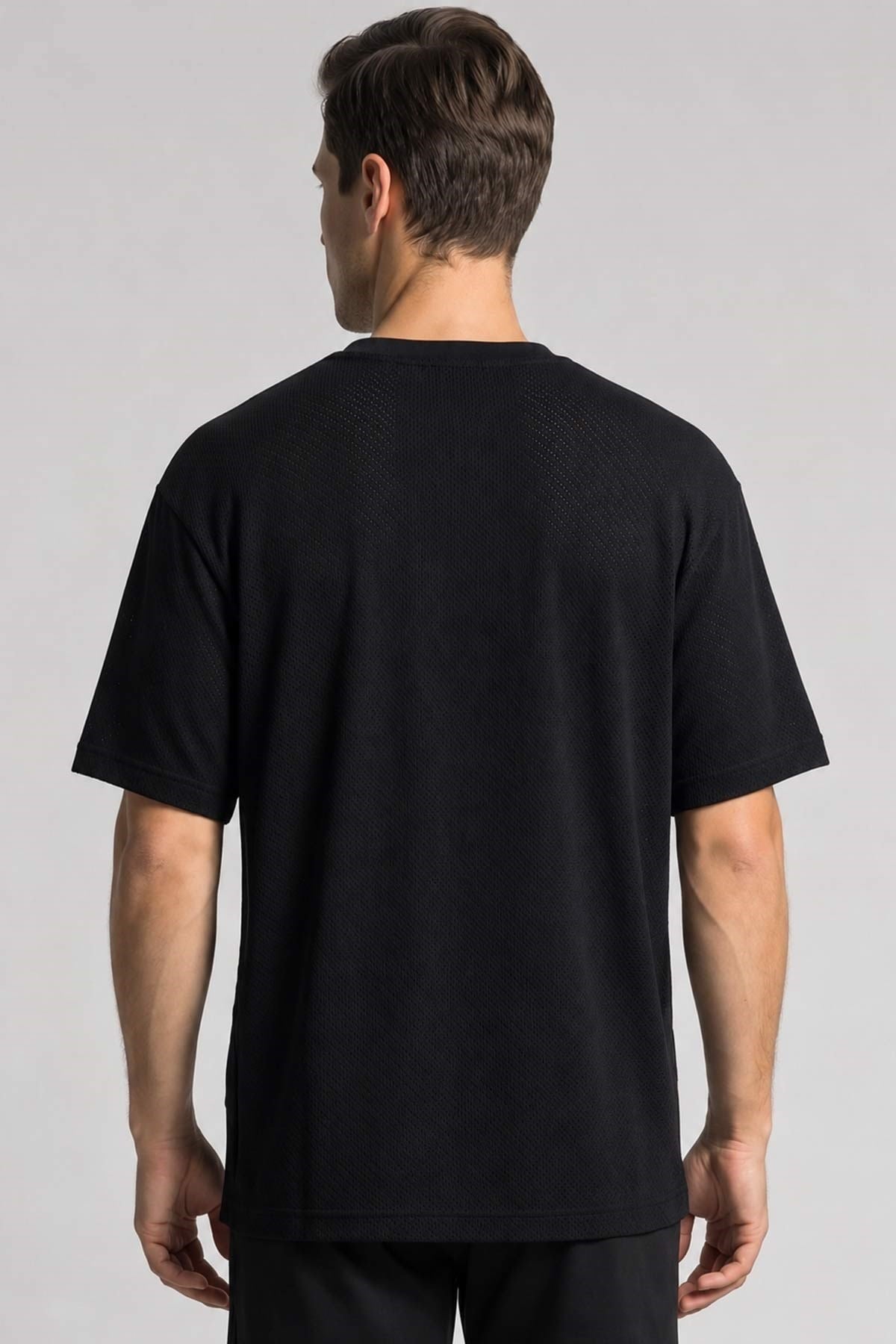 Mısırlı Erkek Jakarlı Pamuk Bisiklet Yaka T-shirt Siyah