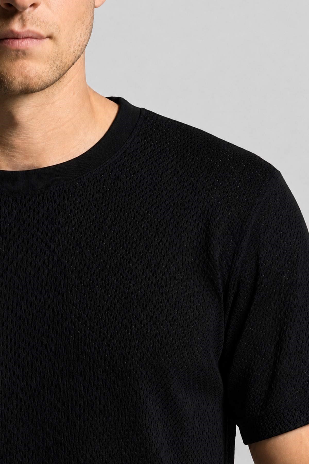 Mısırlı Erkek Jakarlı Pamuk Bisiklet Yaka T-shirt Siyah