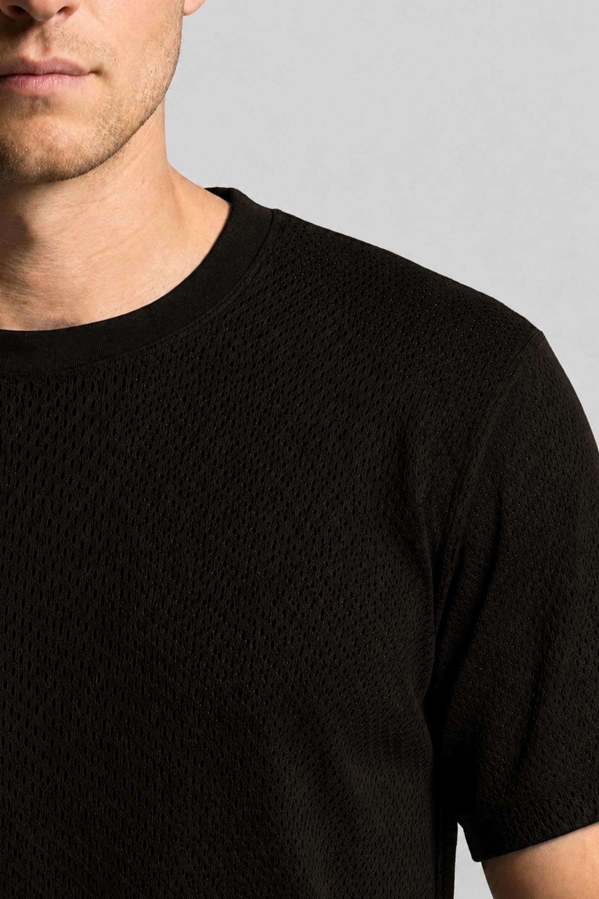 Mısırlı Erkek Jakarlı Pamuk Bisiklet Yaka T-shirt Koyu Kahverengi