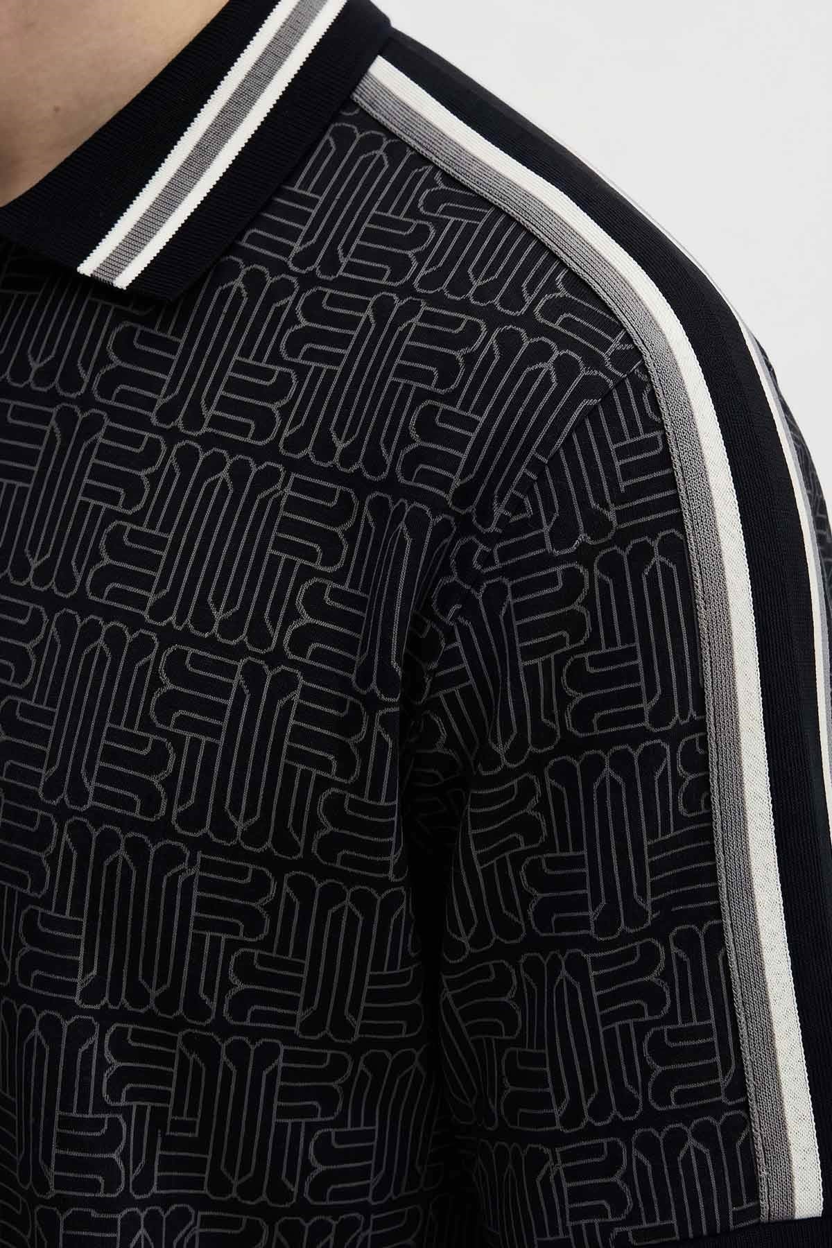 Mısırlı Erkek Monogram Desenli Polo Tshirt Eşofman Takım Siyah