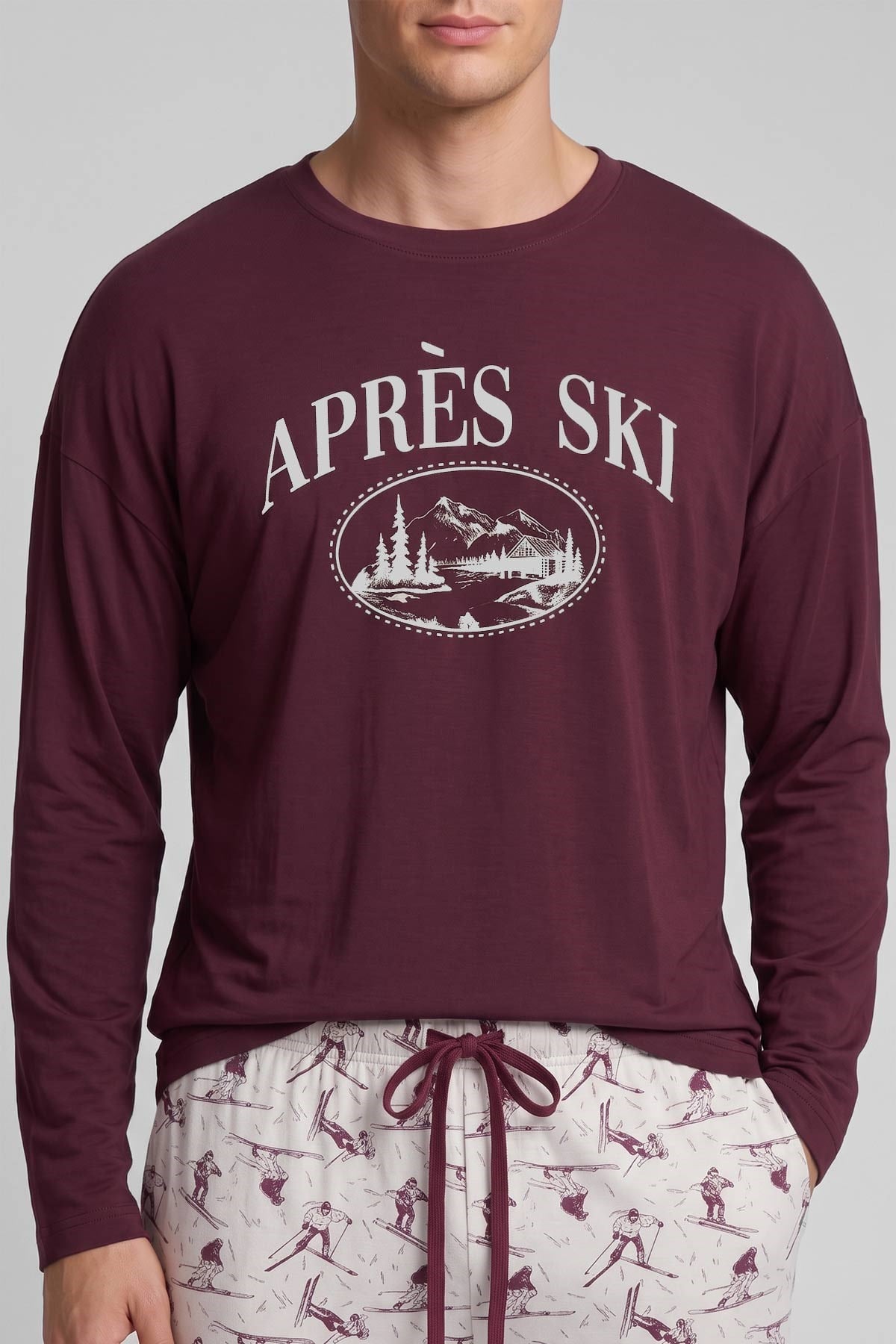 Mısırlı Erkek Pamuk Baskılı Pijama Takım Bordo