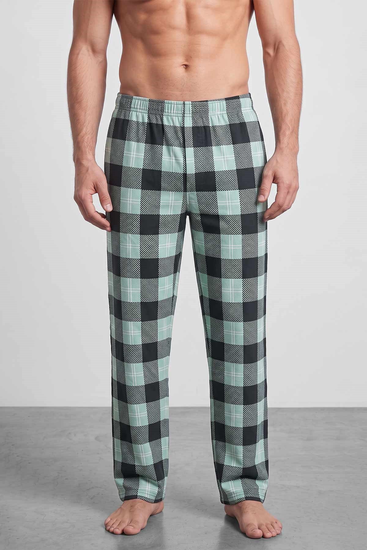 Mısırlı Erkek Pamuk Ekoseli Alt Pijama Mint