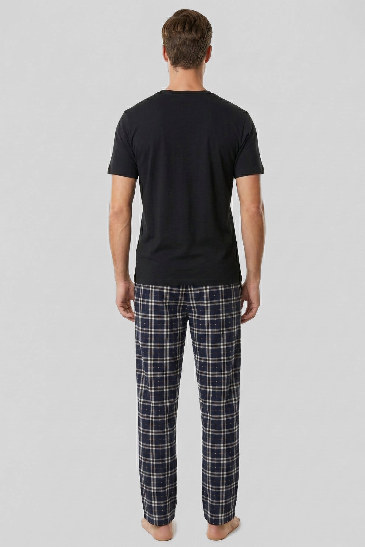 Mısırlı Erkek Pamuk Ekoseli Pijama Takım Saks