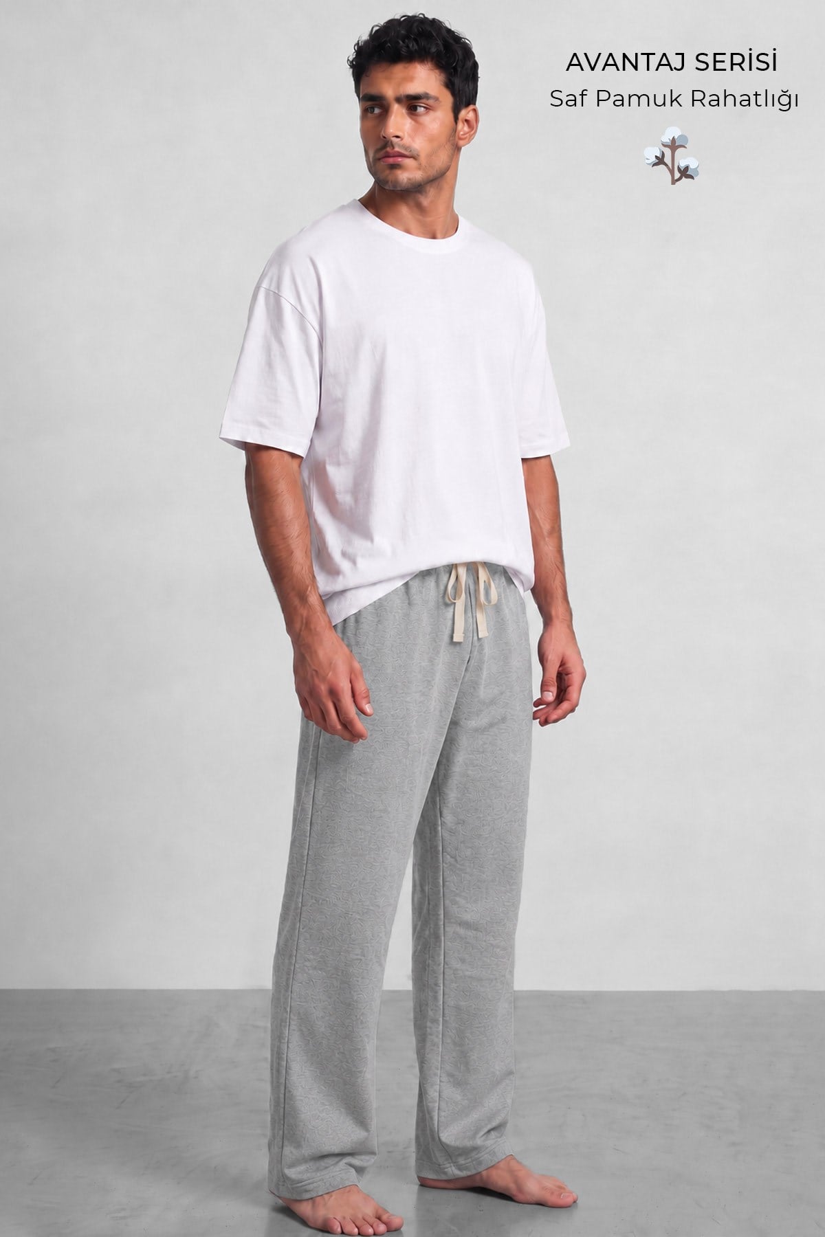 Mısırlı Erkek Pamuk Karışımlı Eşofman Alt Gri Melanj