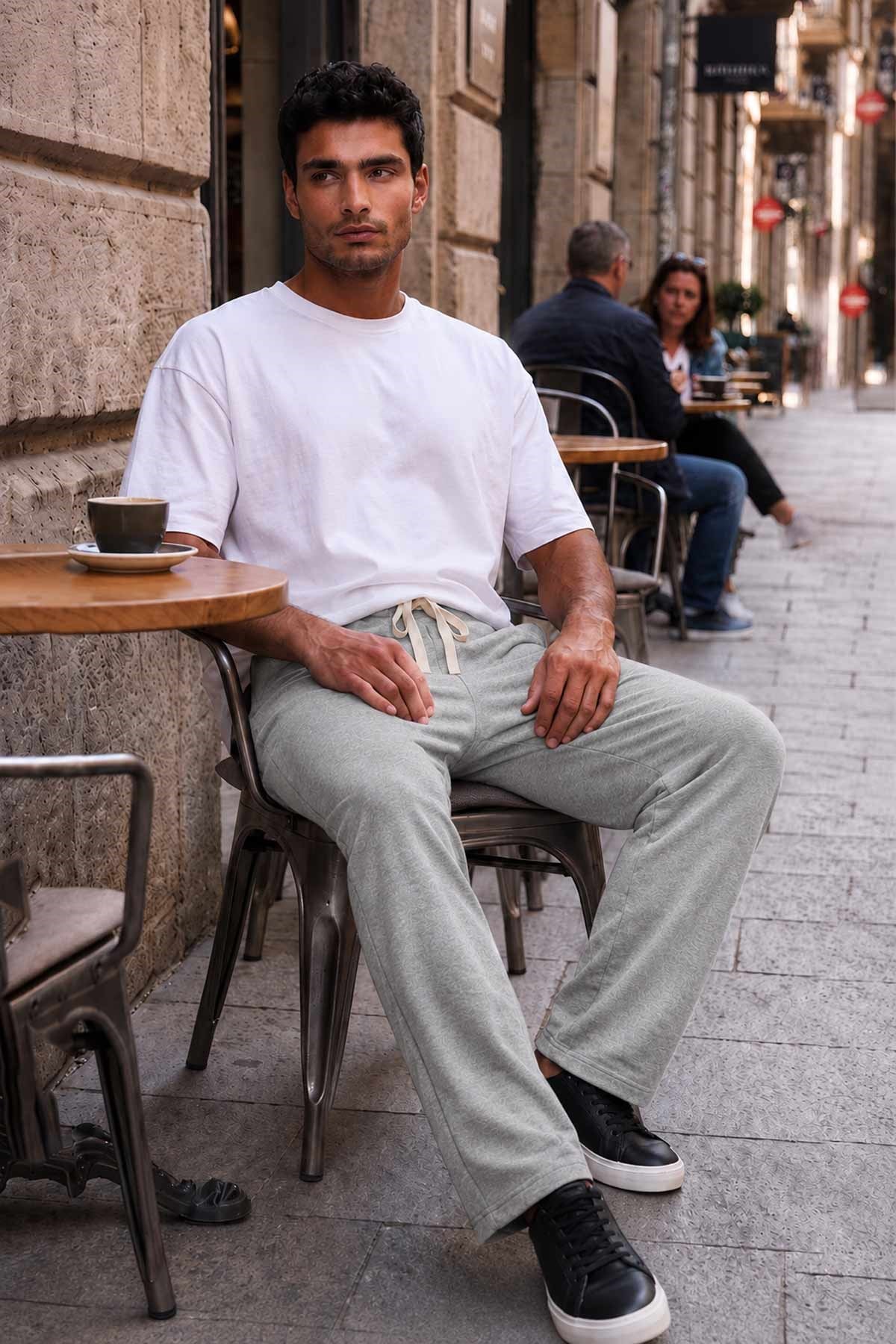 Mısırlı Erkek Pamuk Karışımlı Eşofman Alt Gri Melanj
