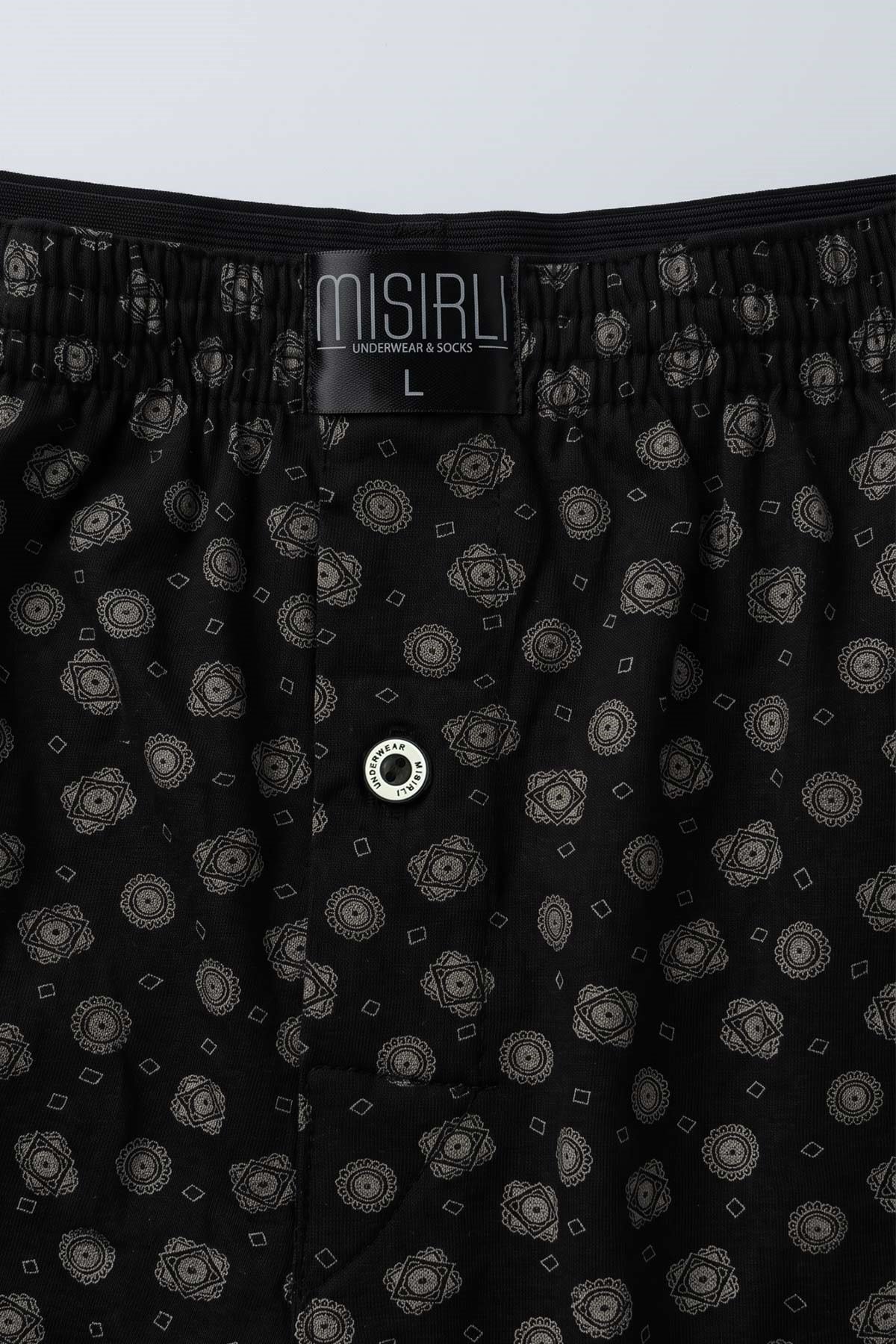 Mısırlı Erkek Pamuk Köşe Üçgen Relax Fit Boxer Geometrik Desen/Siyah