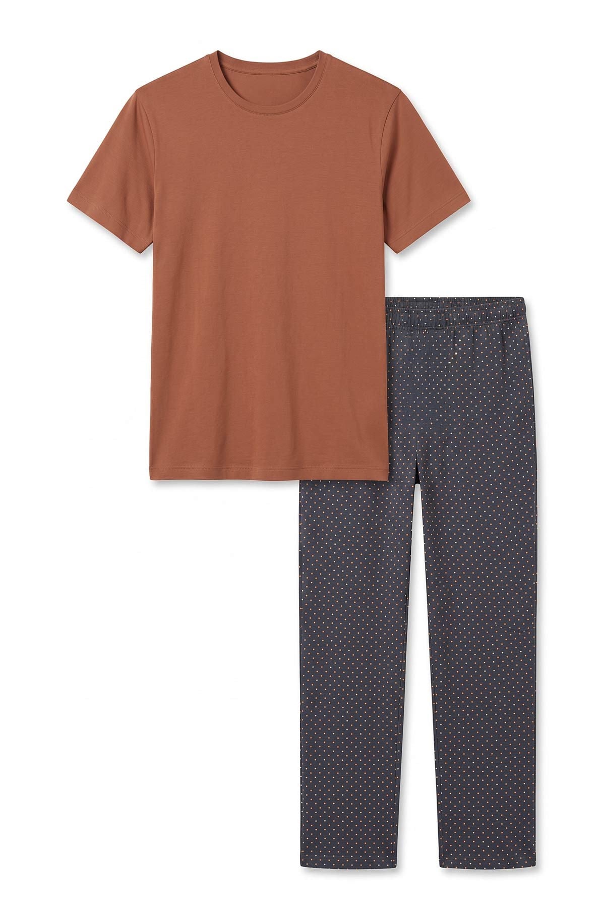 Mısırlı Erkek Pamuk Puantiyeli Pijama Takım Kiremit