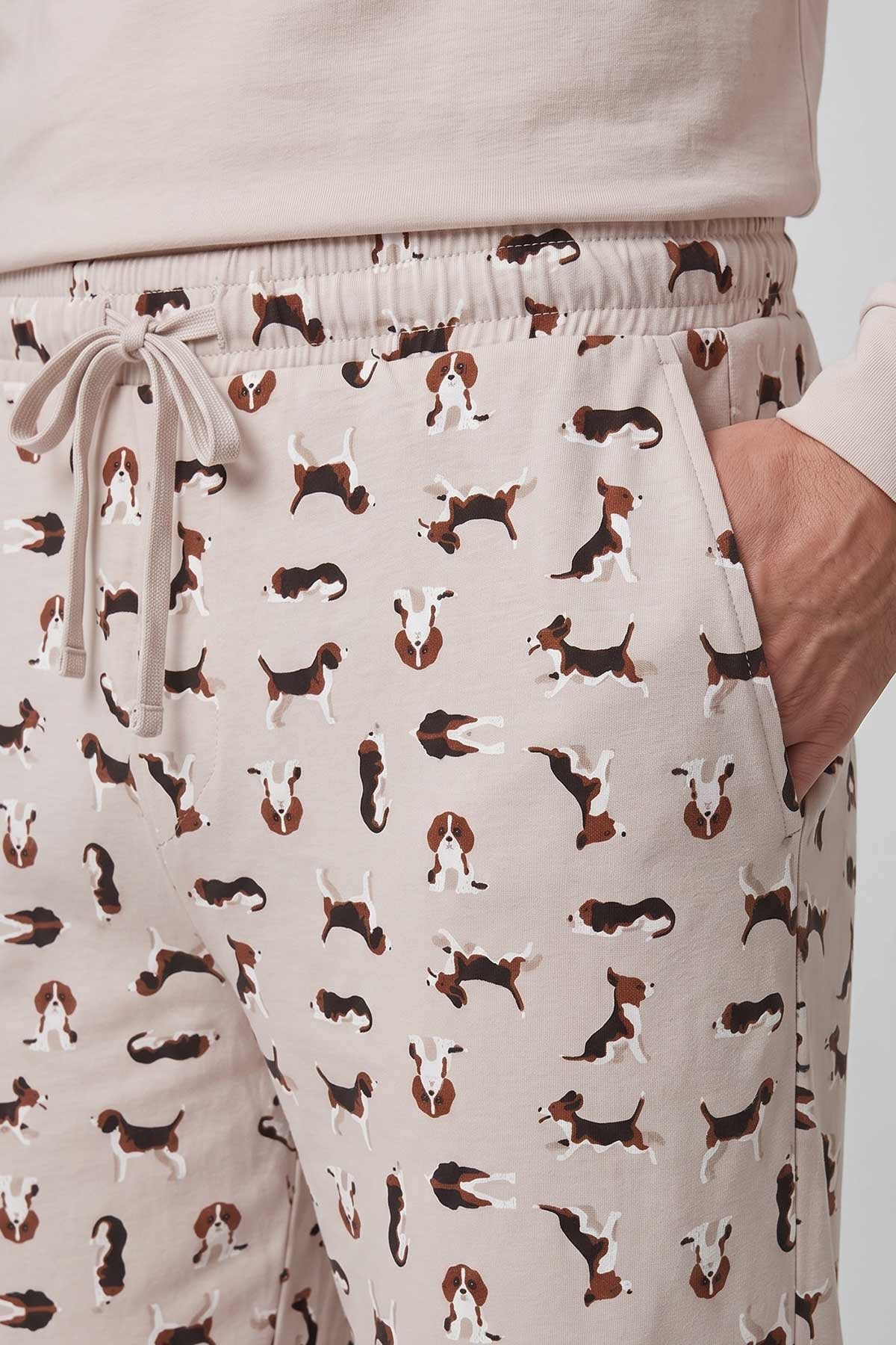 Mısırlı Erkek Pamuklu Baskılı Pijama Takım Ekru