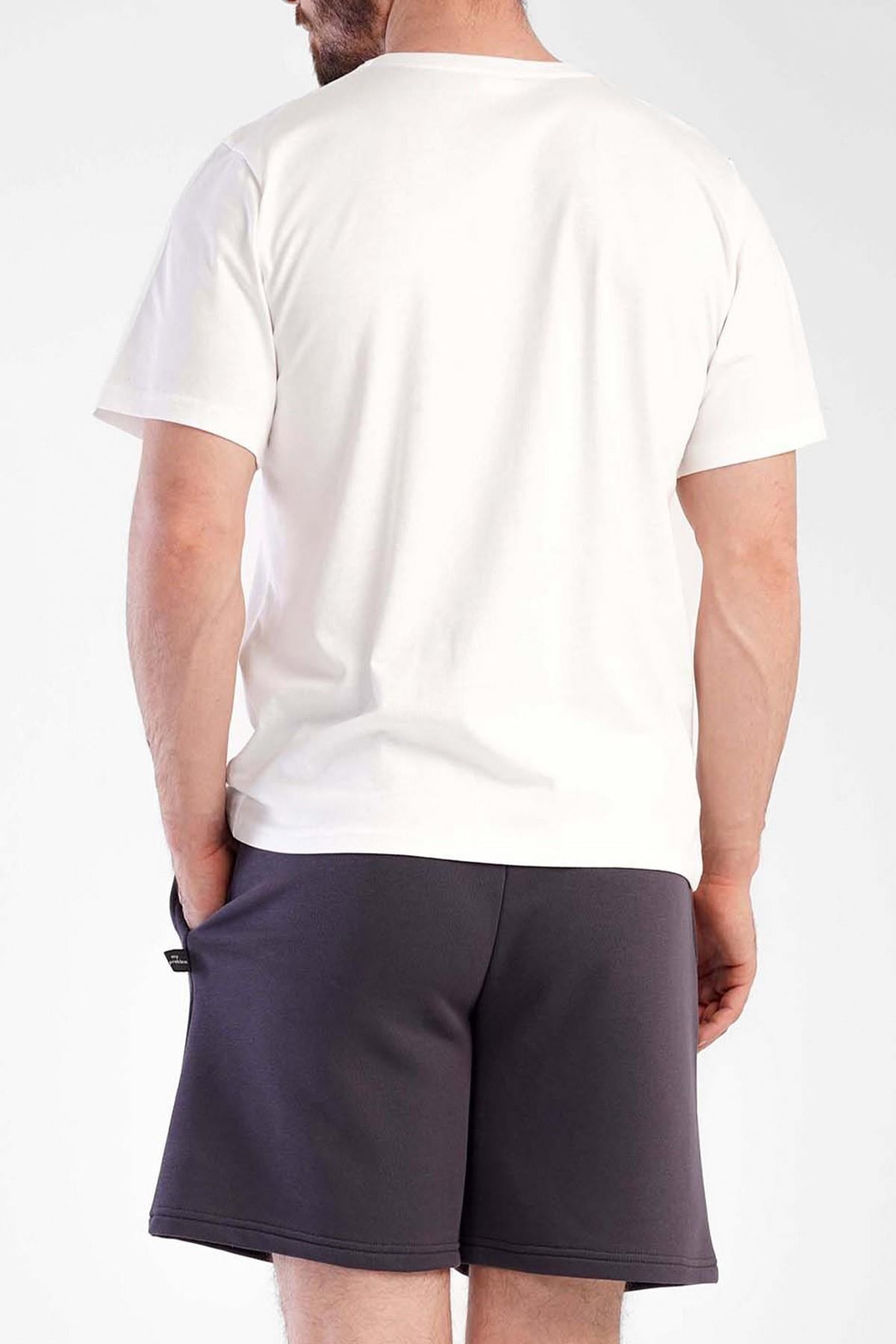 Mısırlı Erkek Pamuklu Kısa Kol Şort Pijama Takımı Beyaz