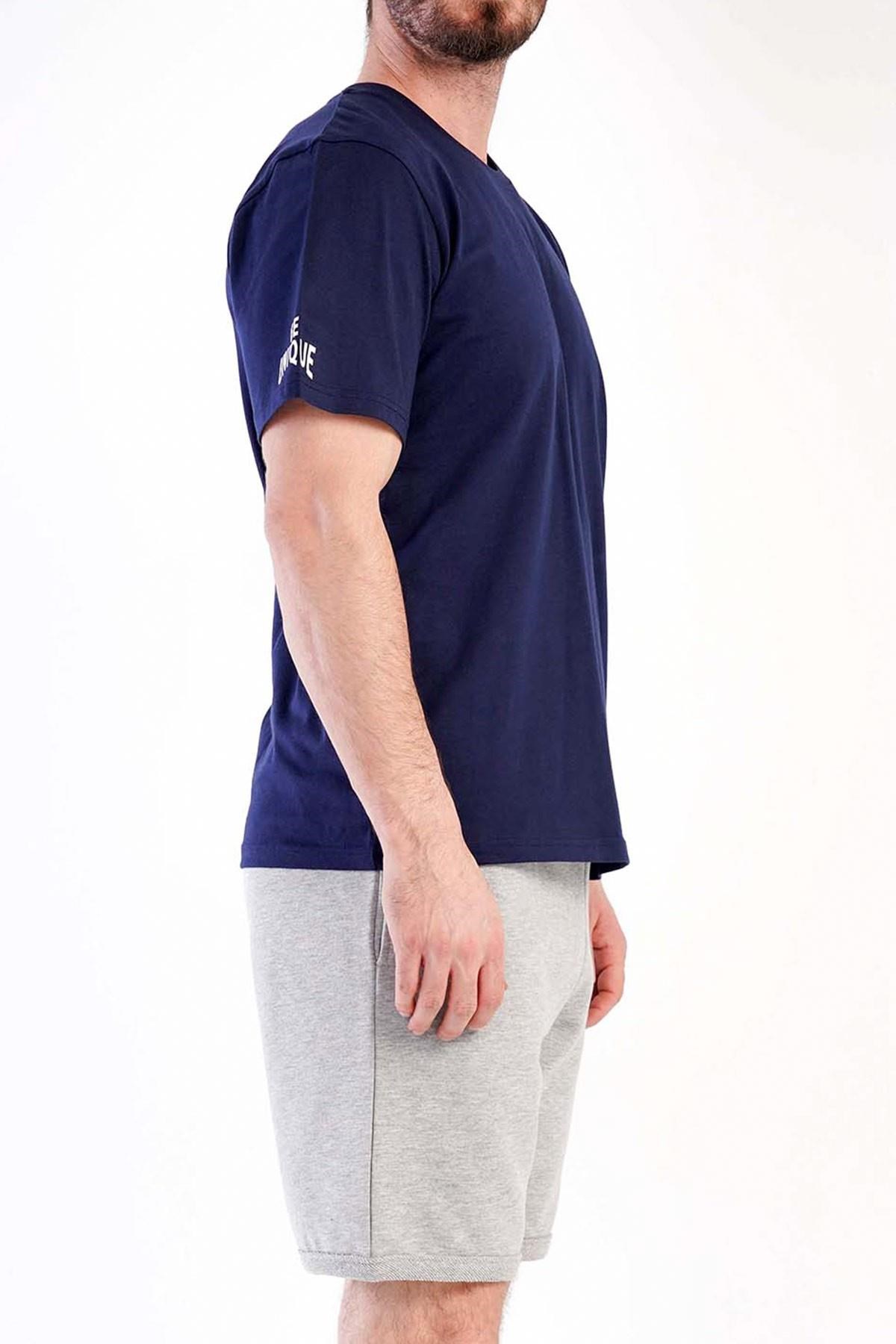 Mısırlı Erkek Pamuklu Kısa Kol Şort Pijama Takımı Lacivert