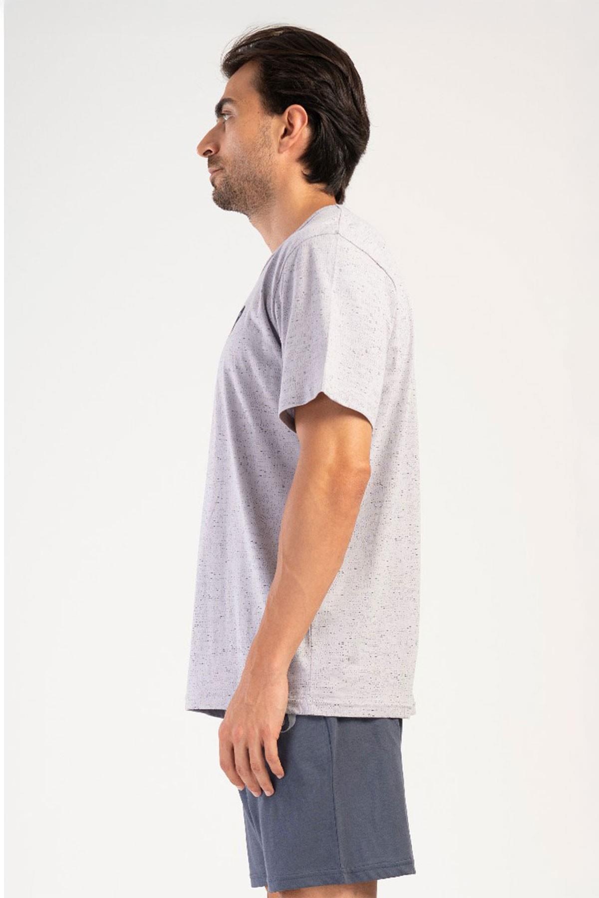 Mısırlı Erkek Pamuklu Kısa Kol Şort Pijama Takımı Gri