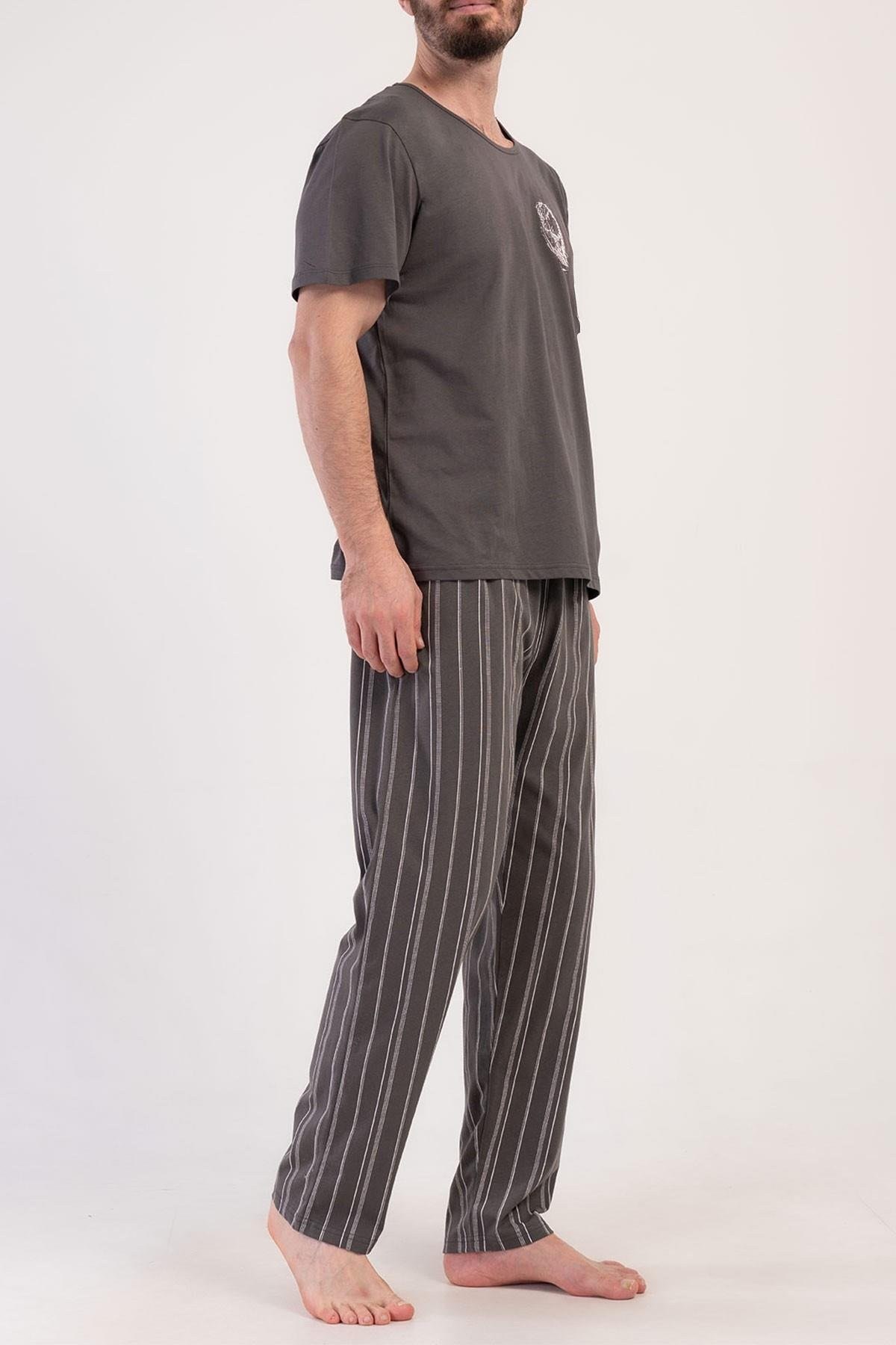Mısırlı Erkek Pamuklu Kısa Kollu Pijama Takımı Siyah