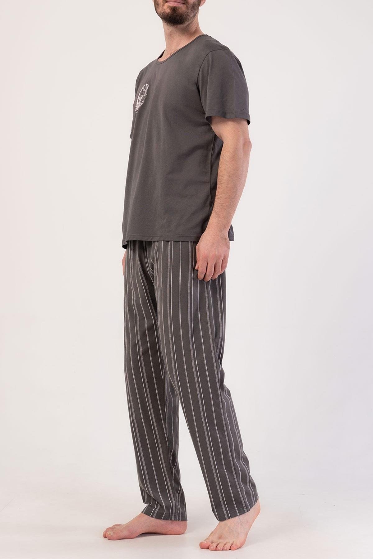 Mısırlı Erkek Pamuklu Kısa Kollu Pijama Takımı Siyah