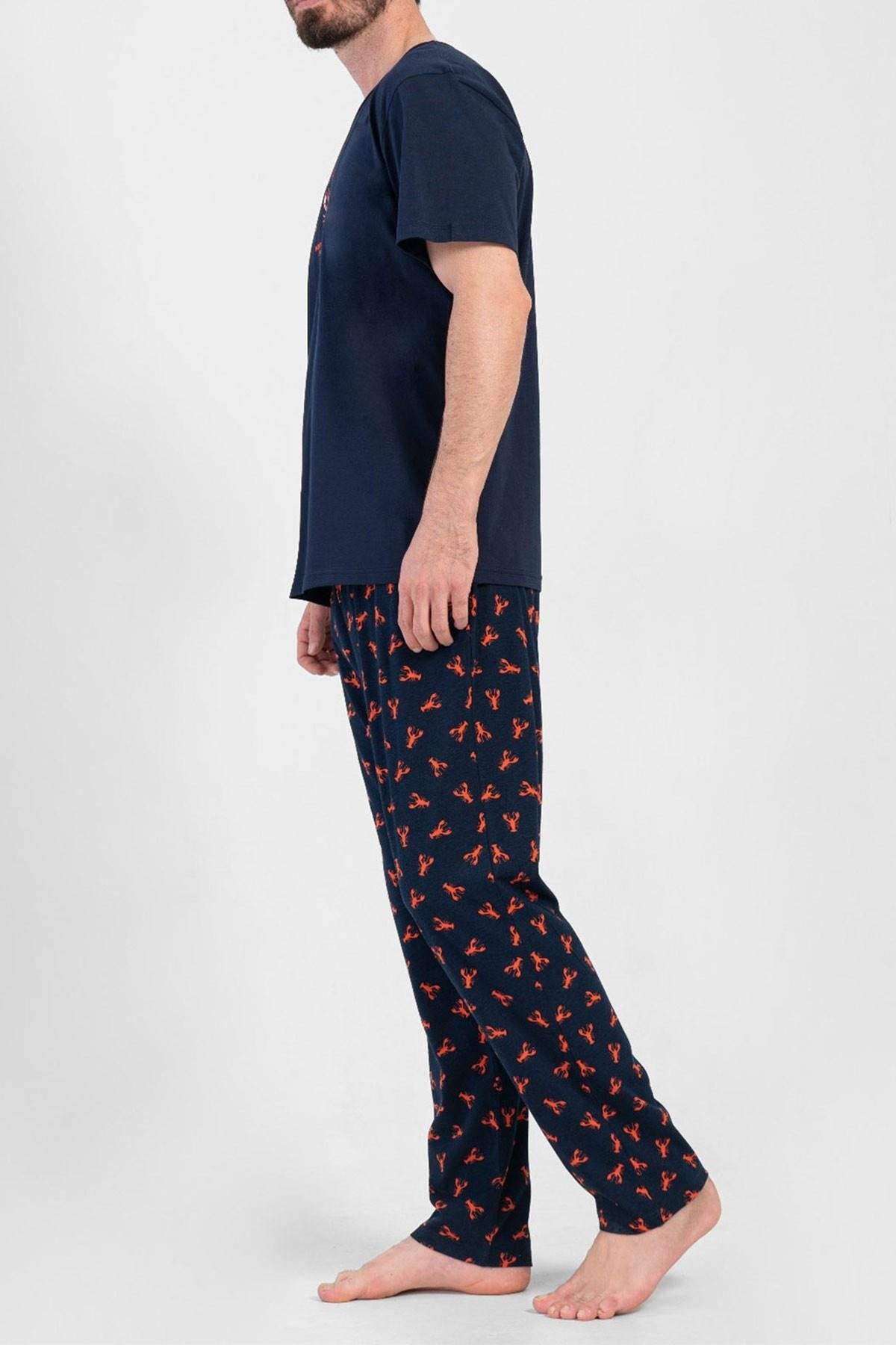 Mısırlı Erkek Pamuklu Kısa Kollu Pijama Takımı Lacivert