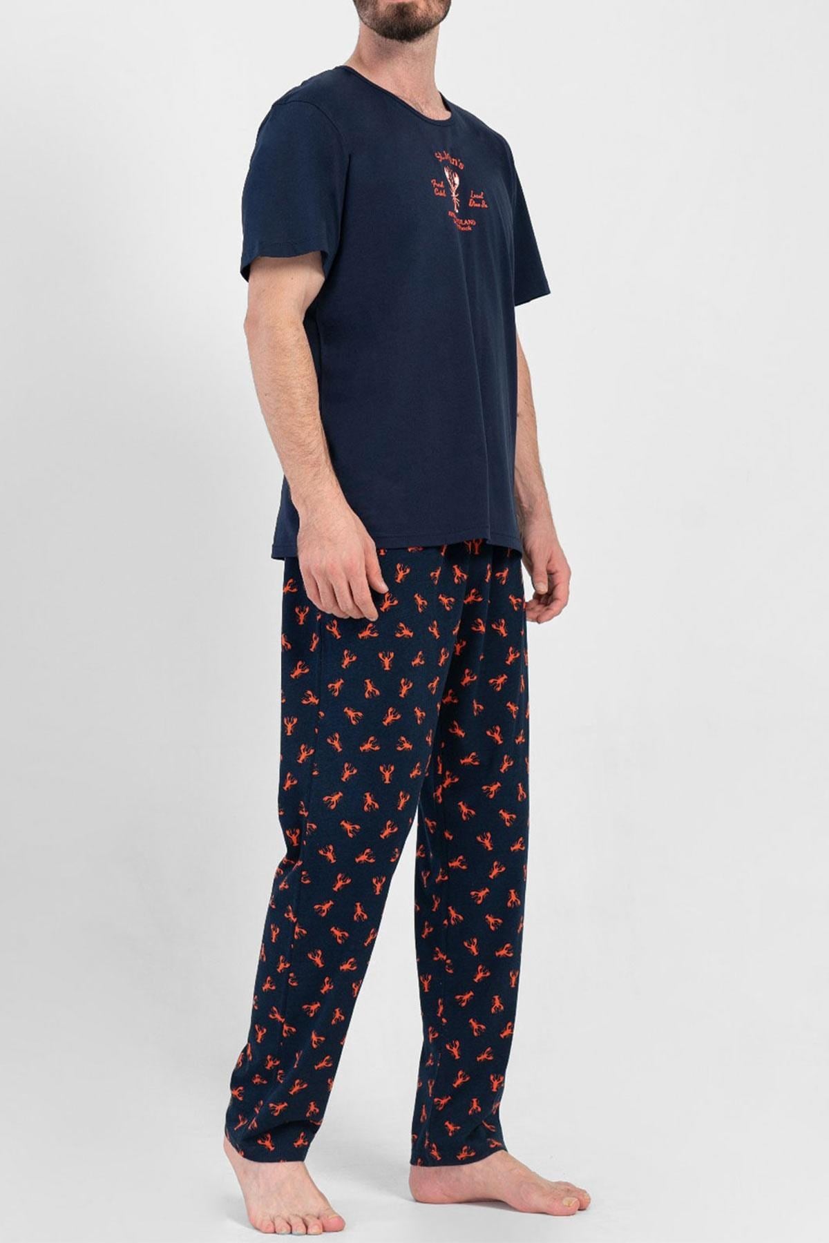 Mısırlı Erkek Pamuklu Kısa Kollu Pijama Takımı Lacivert