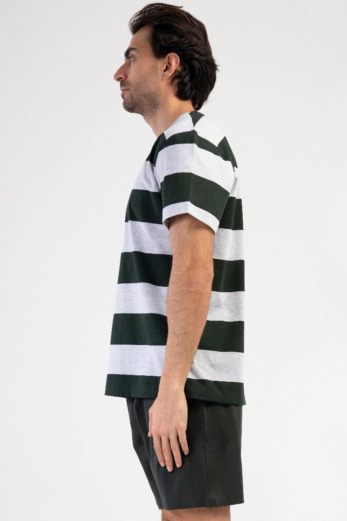 Mısırlı Erkek Pamuklu Kısa Kollu Şort Pijama Takımı Gri Melanj