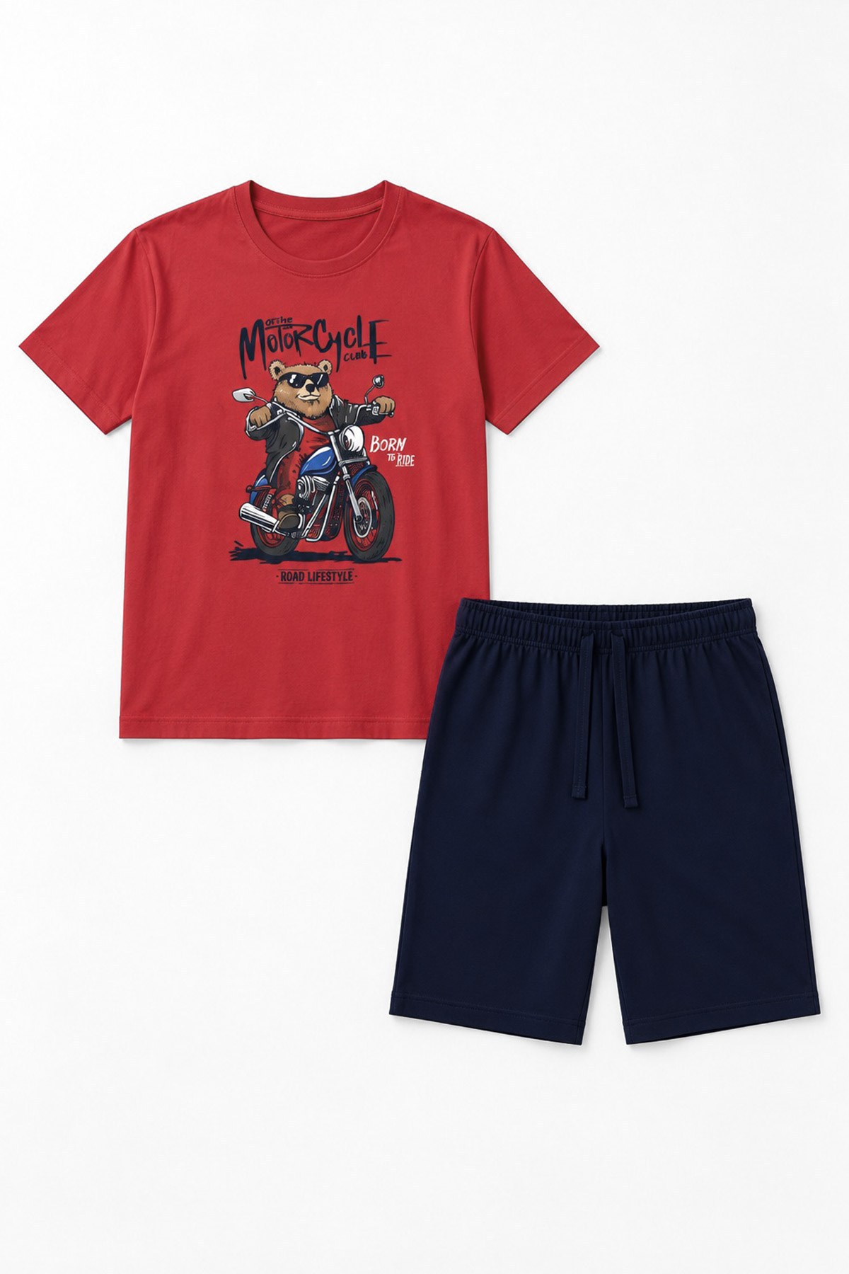 Mısırlı Erkek Pamuklu Kısa Kollu Şort Pijama Takımı Kırmızı