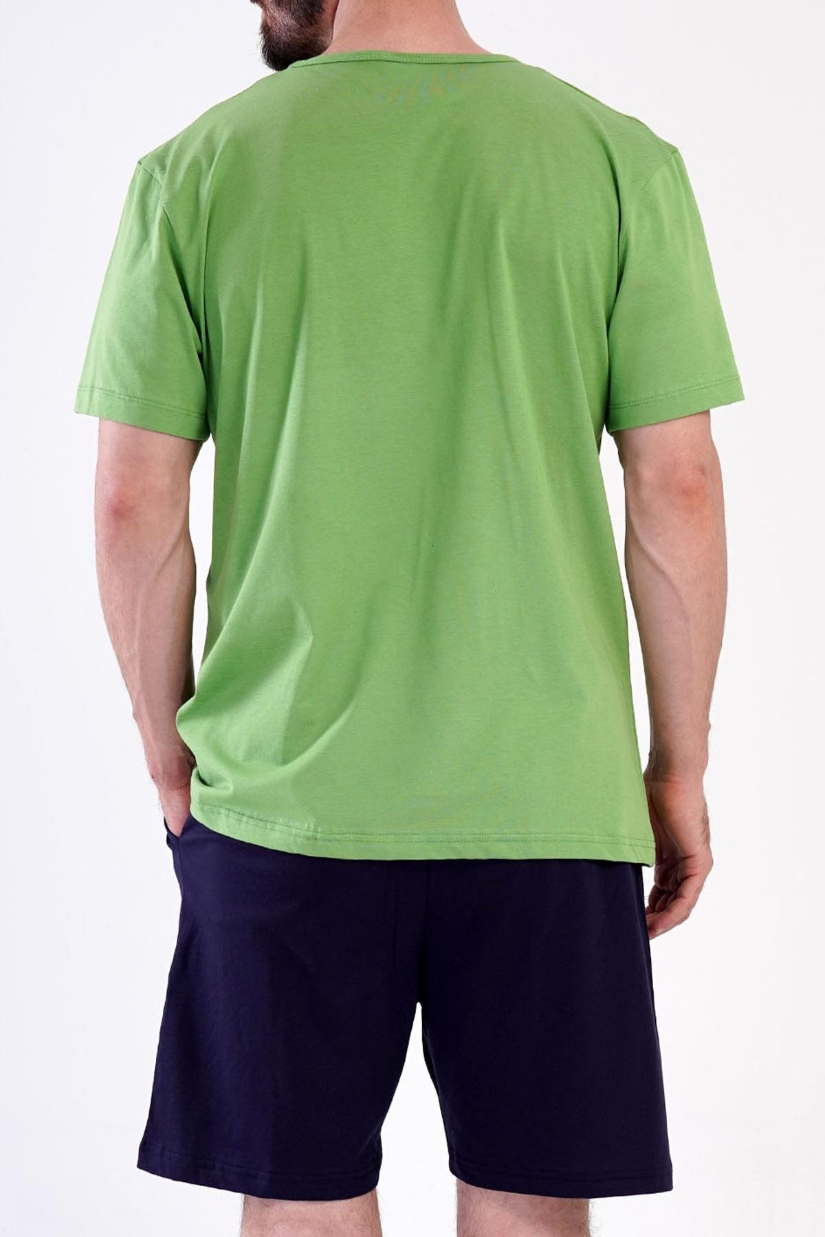 Mısırlı Erkek Pamuklu Kısa Kollu Şort Pijama Takımı Yeşil