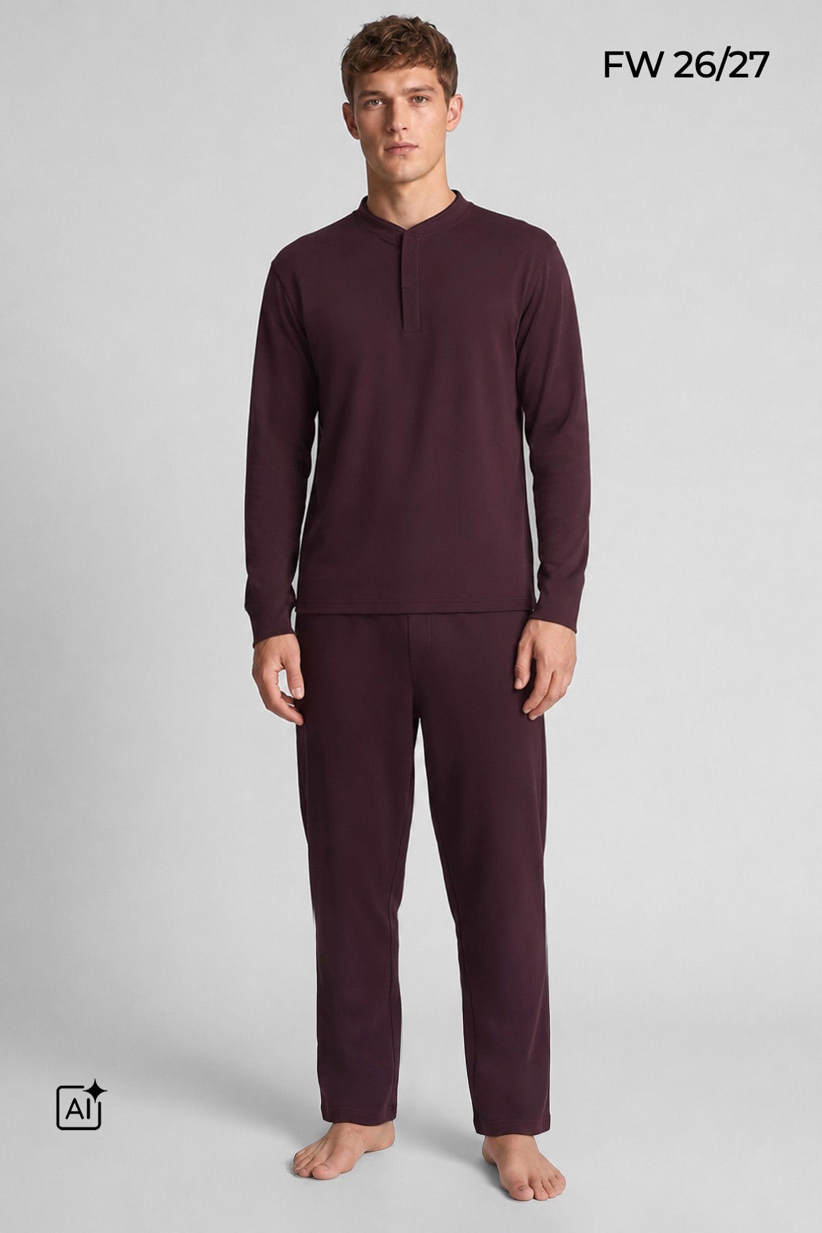 Mısırlı Erkek Pamuklu Uzun Kollu Hakim Yaka Pijama Takımı Bordo