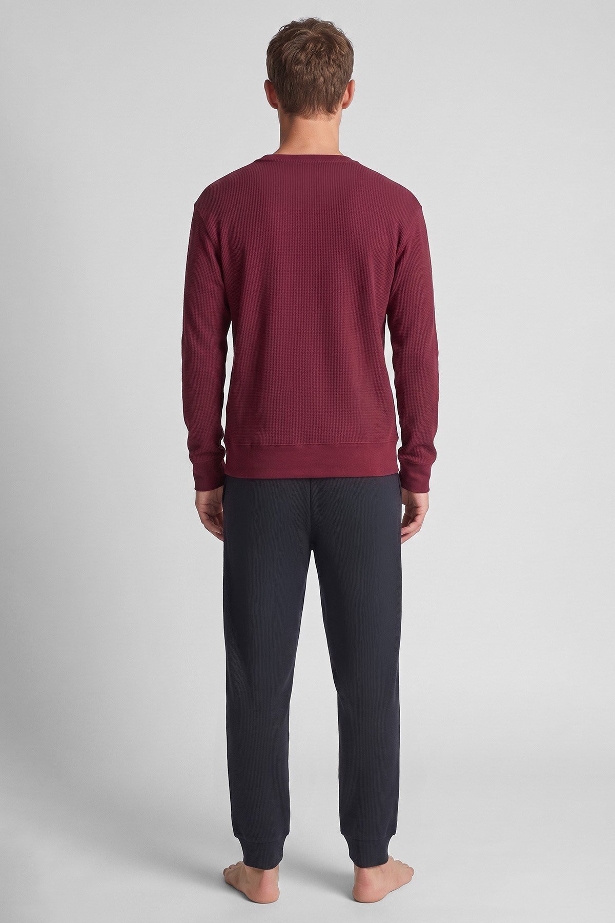 Mısırlı Erkek Pamuklu Uzun Kollu Pijama Takımı Bordo