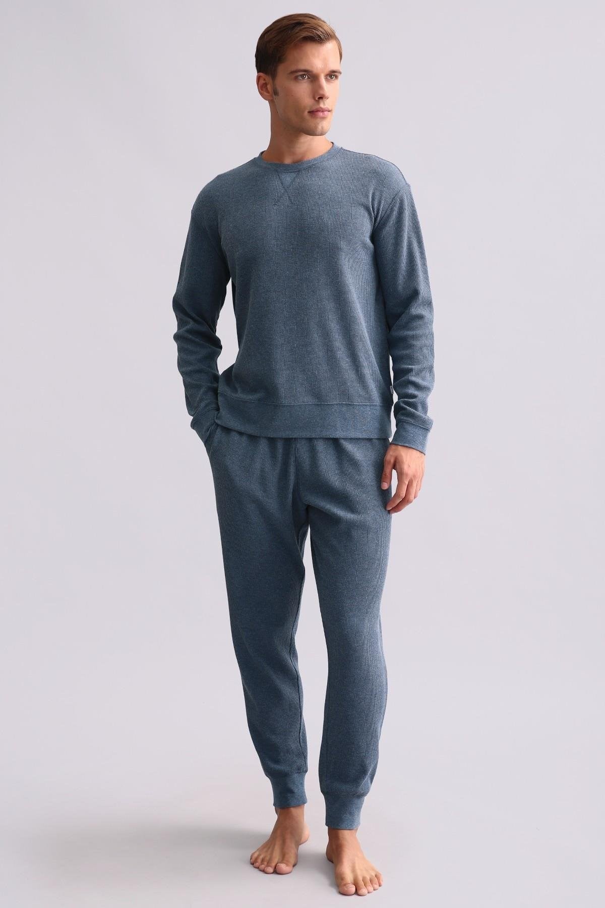 Mısırlı Erkek Pamuklu Uzun Kollu Pijama Takımı İndigo